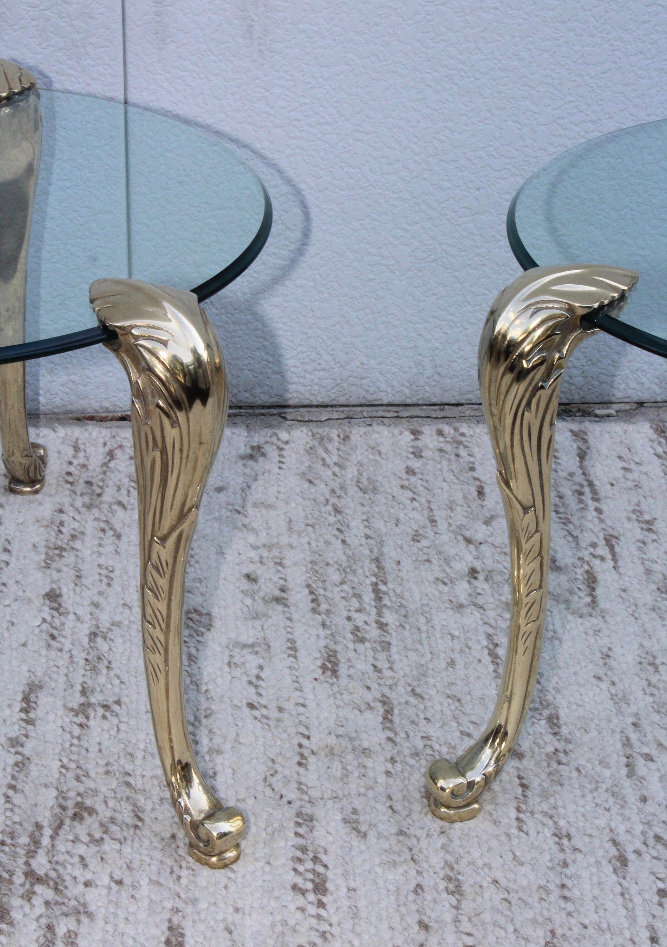 1970s Brass and Glass Large Side Tables In Good Condition For Sale In New York, NY