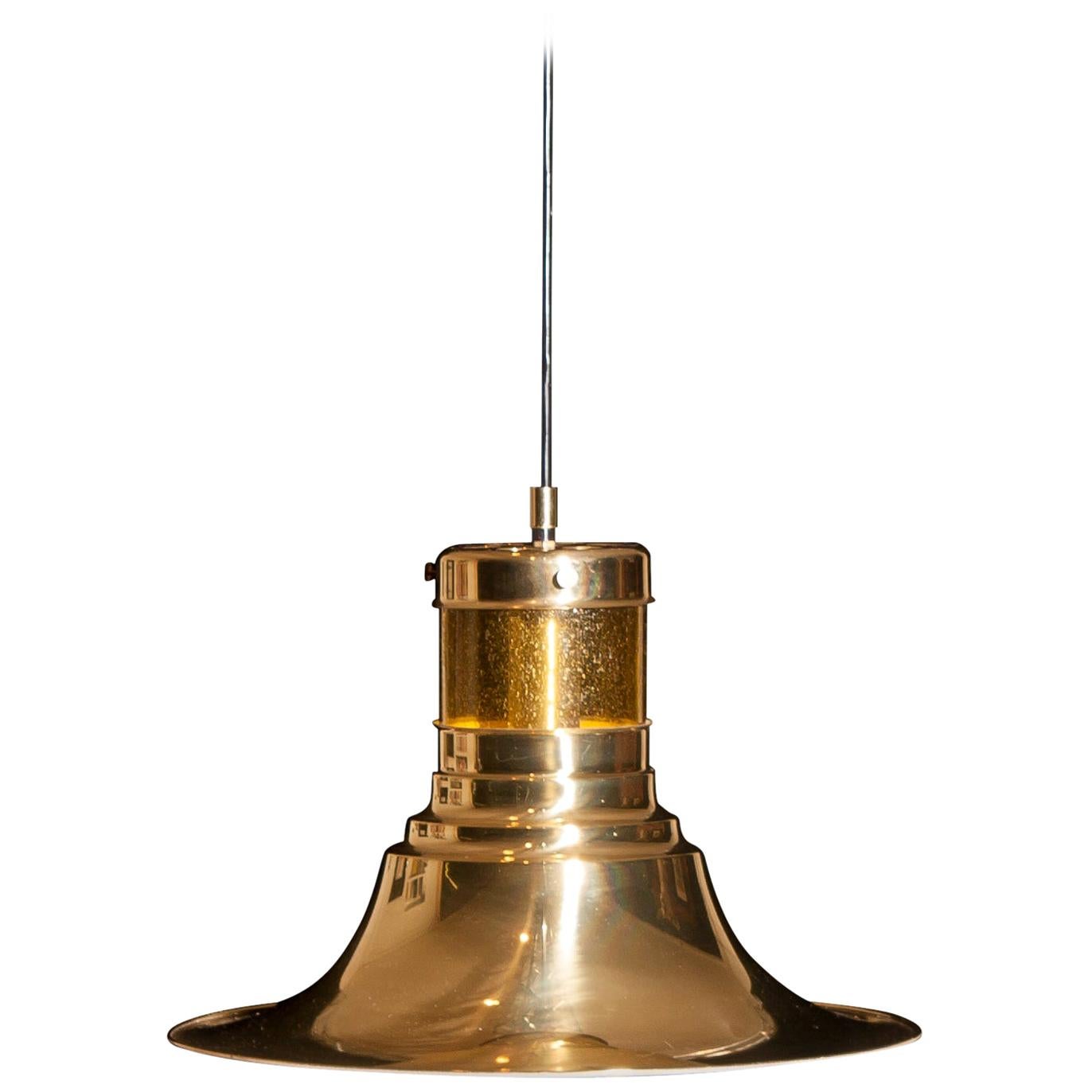 Swedish 1970s, Brass and Glass Pendant Lamp by Börje Claes for Norellet, Sweden