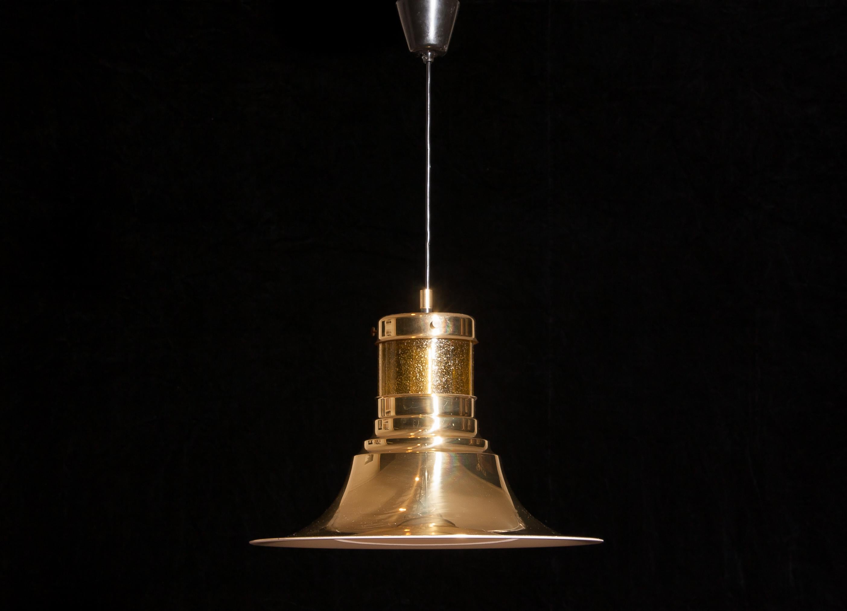 1970s, Brass and Glass Pendant Lamp by Börje Claes for Norellet, Sweden In Good Condition In Silvolde, Gelderland