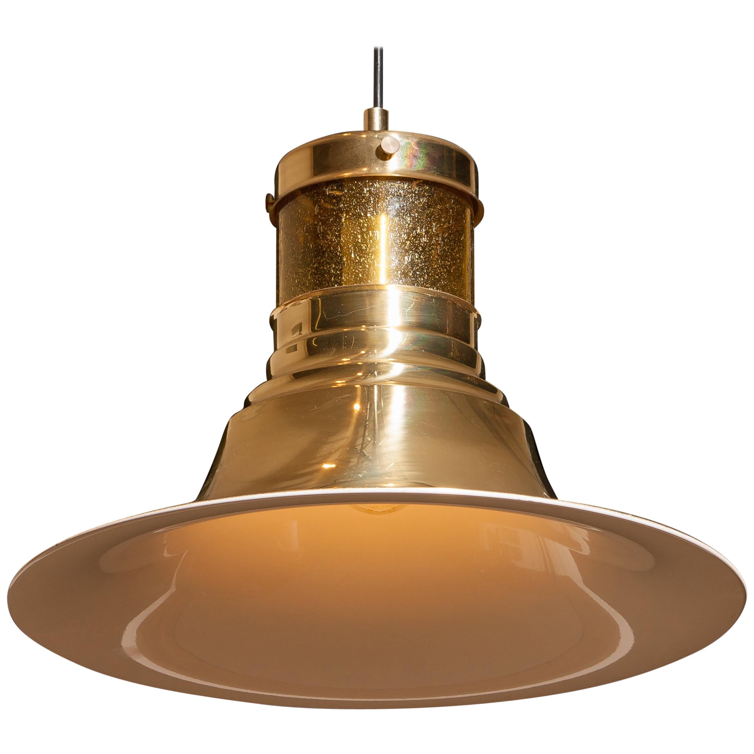 1970s, Brass and Glass Pendant Lamp by Börje Claes for Norelett, Sweden