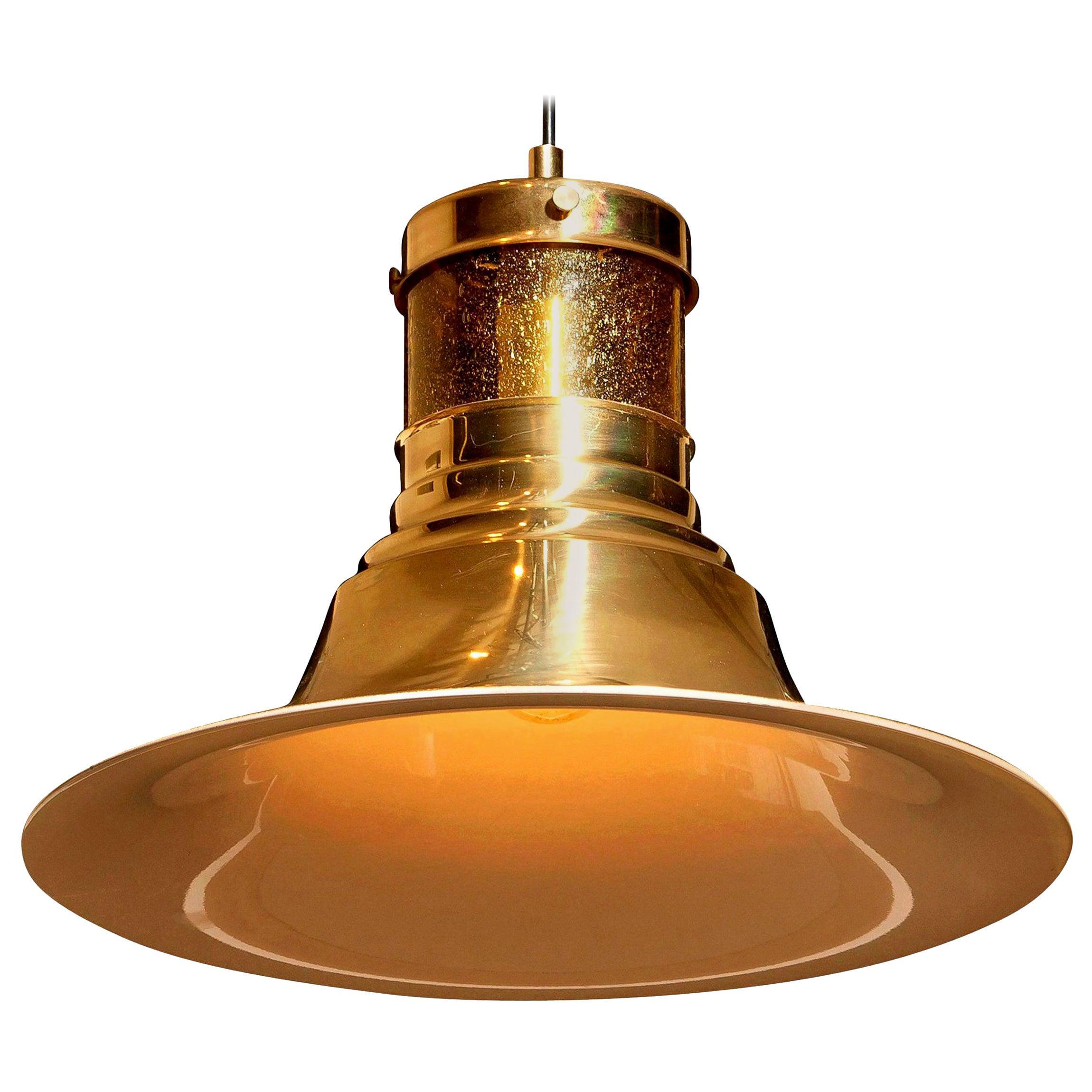 1970s, Brass and Glass Pendant Lamp by Börje Claes for Norellet, Sweden