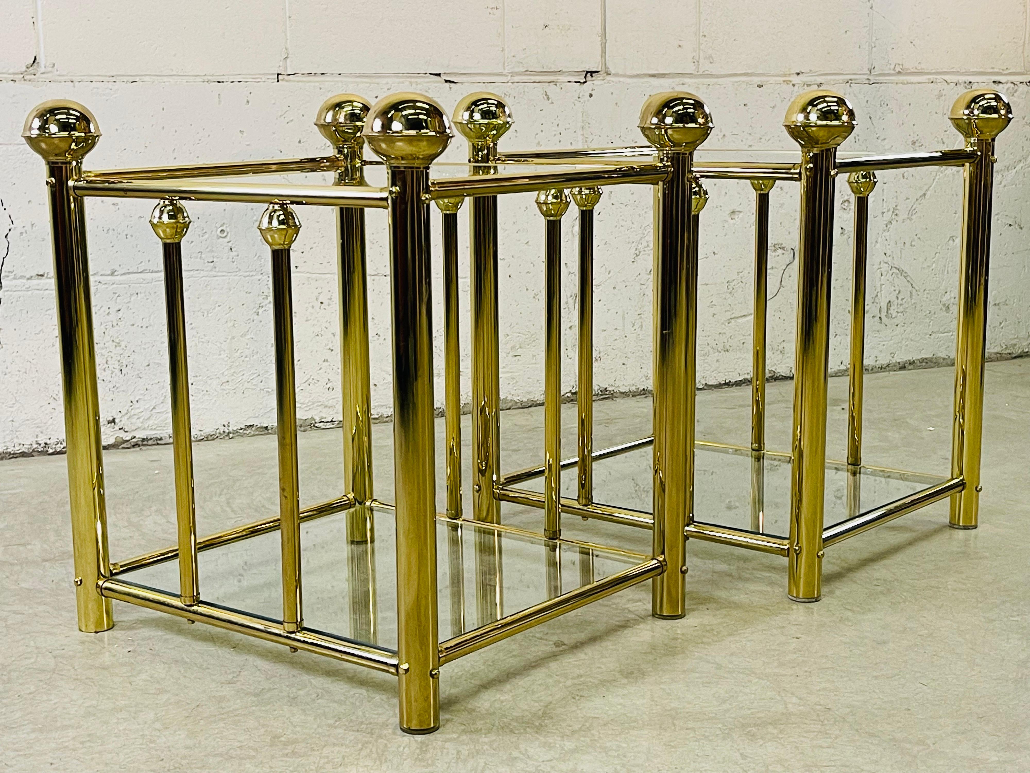 1970s Brass and Glass Side Tables, Pair For Sale 6