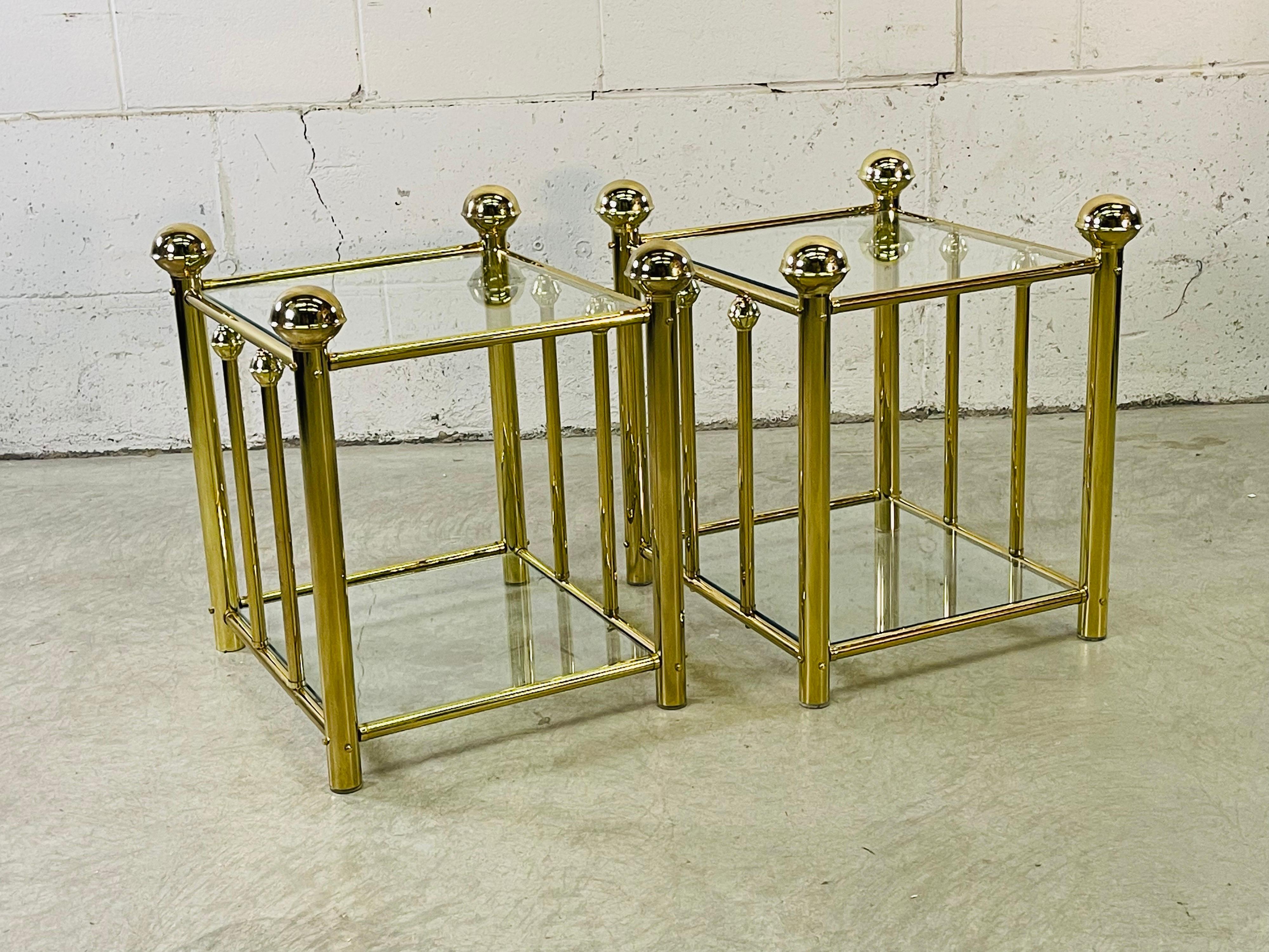 Mid-Century Modern 1970s Brass and Glass Side Tables, Pair For Sale