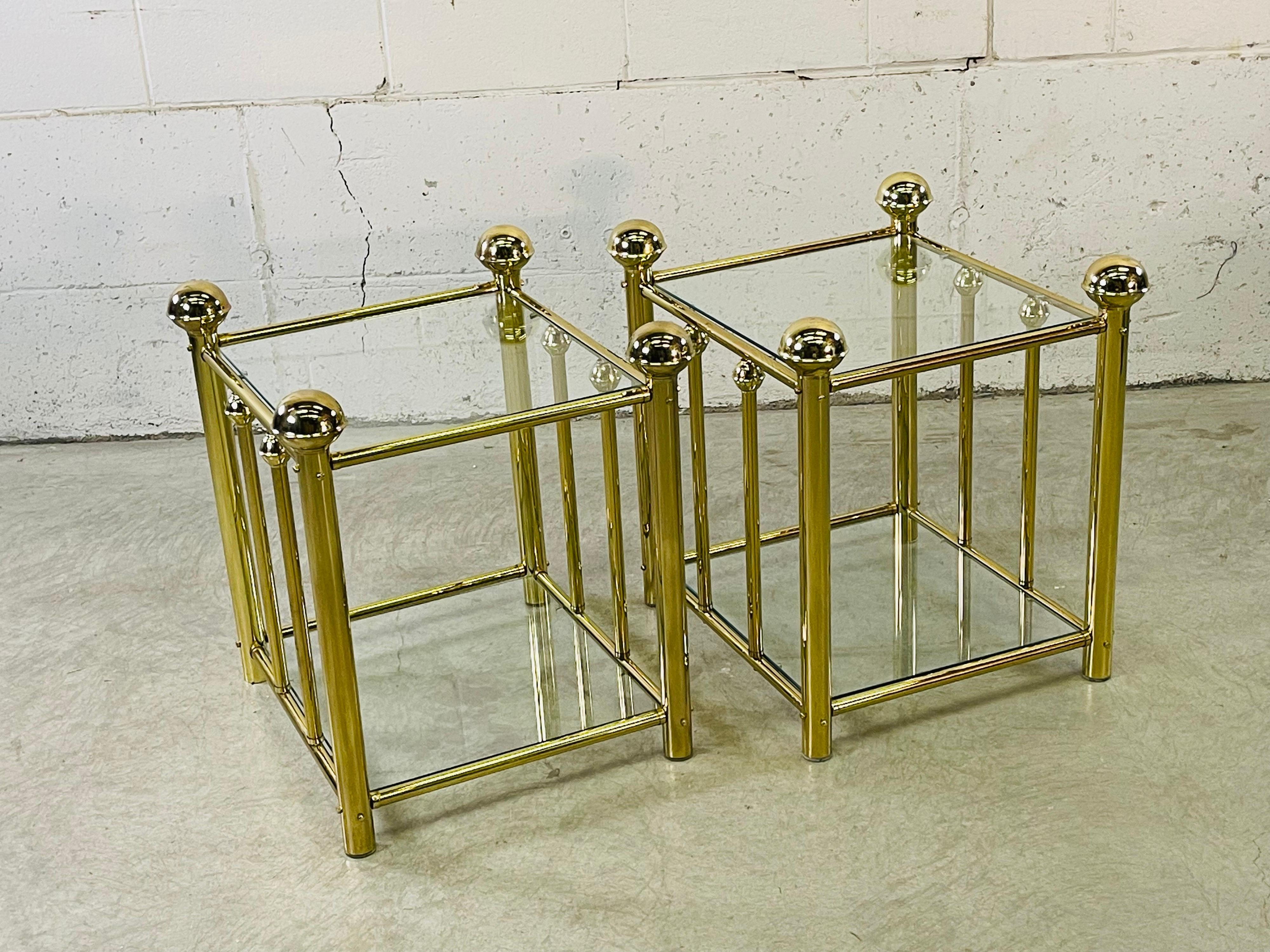 1970s Brass and Glass Side Tables, Pair In Good Condition For Sale In Amherst, NH