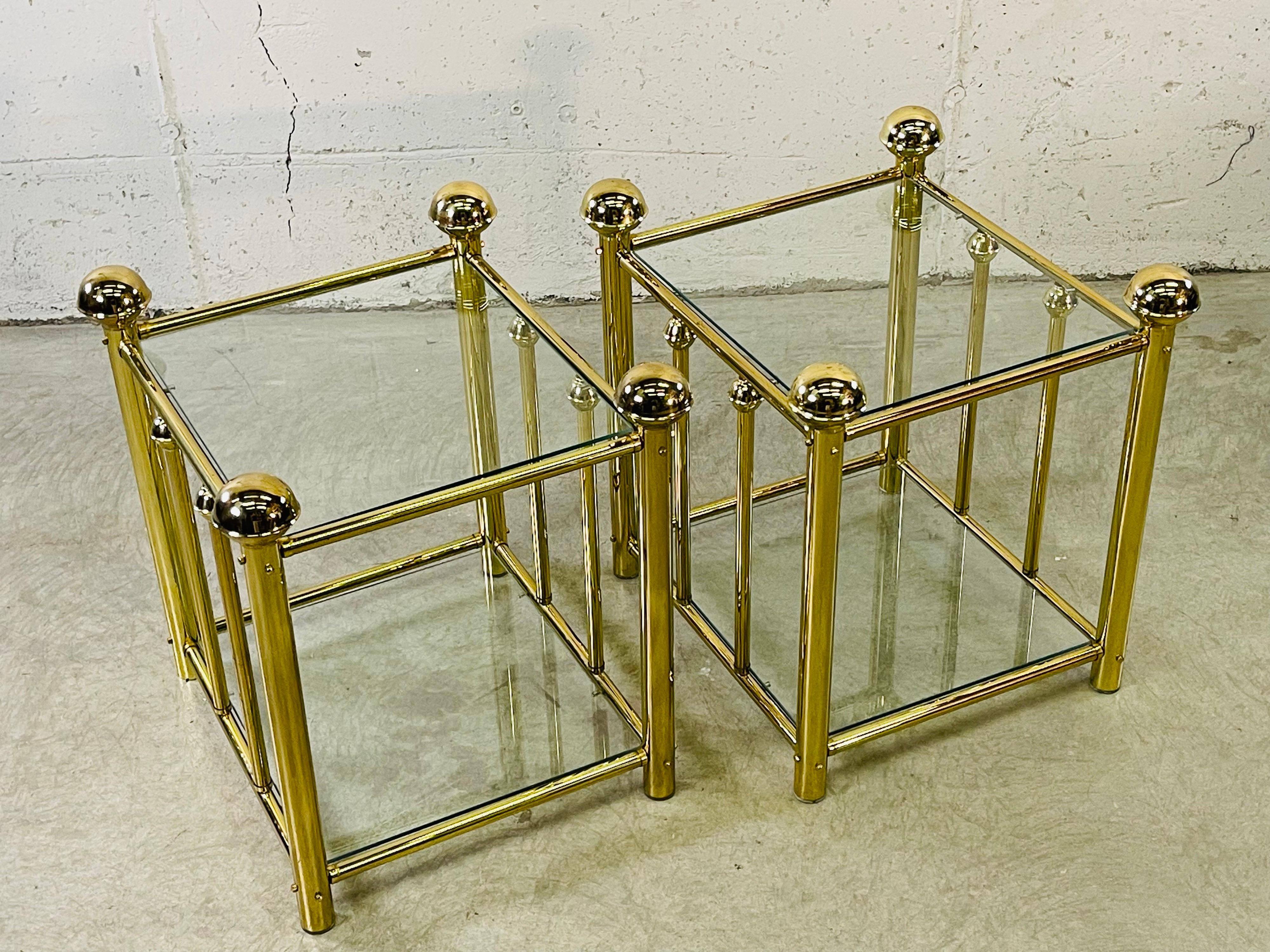 20th Century 1970s Brass and Glass Side Tables, Pair For Sale