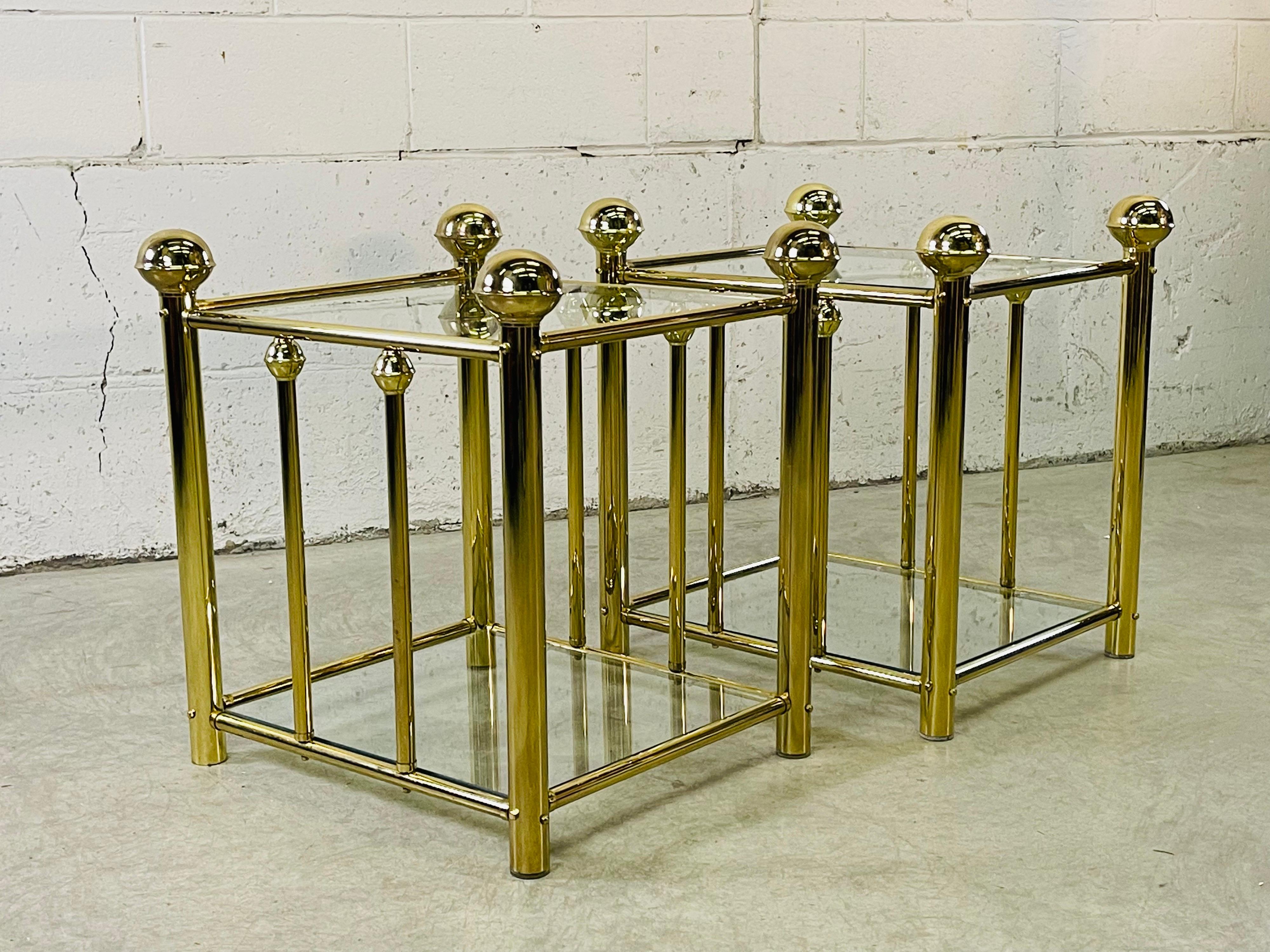 1970s Brass and Glass Side Tables, Pair For Sale 1
