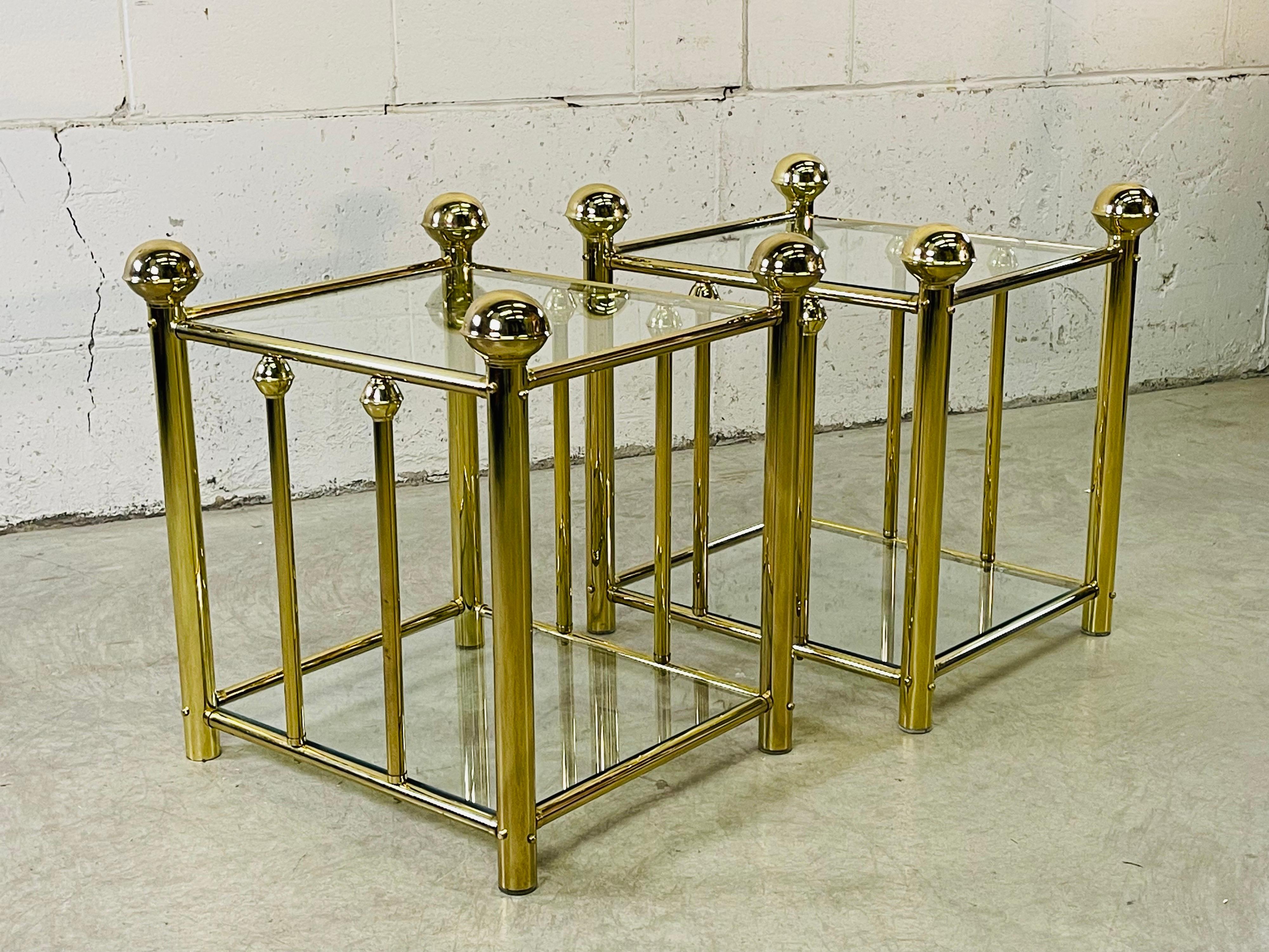 1970s Brass and Glass Side Tables, Pair For Sale 2