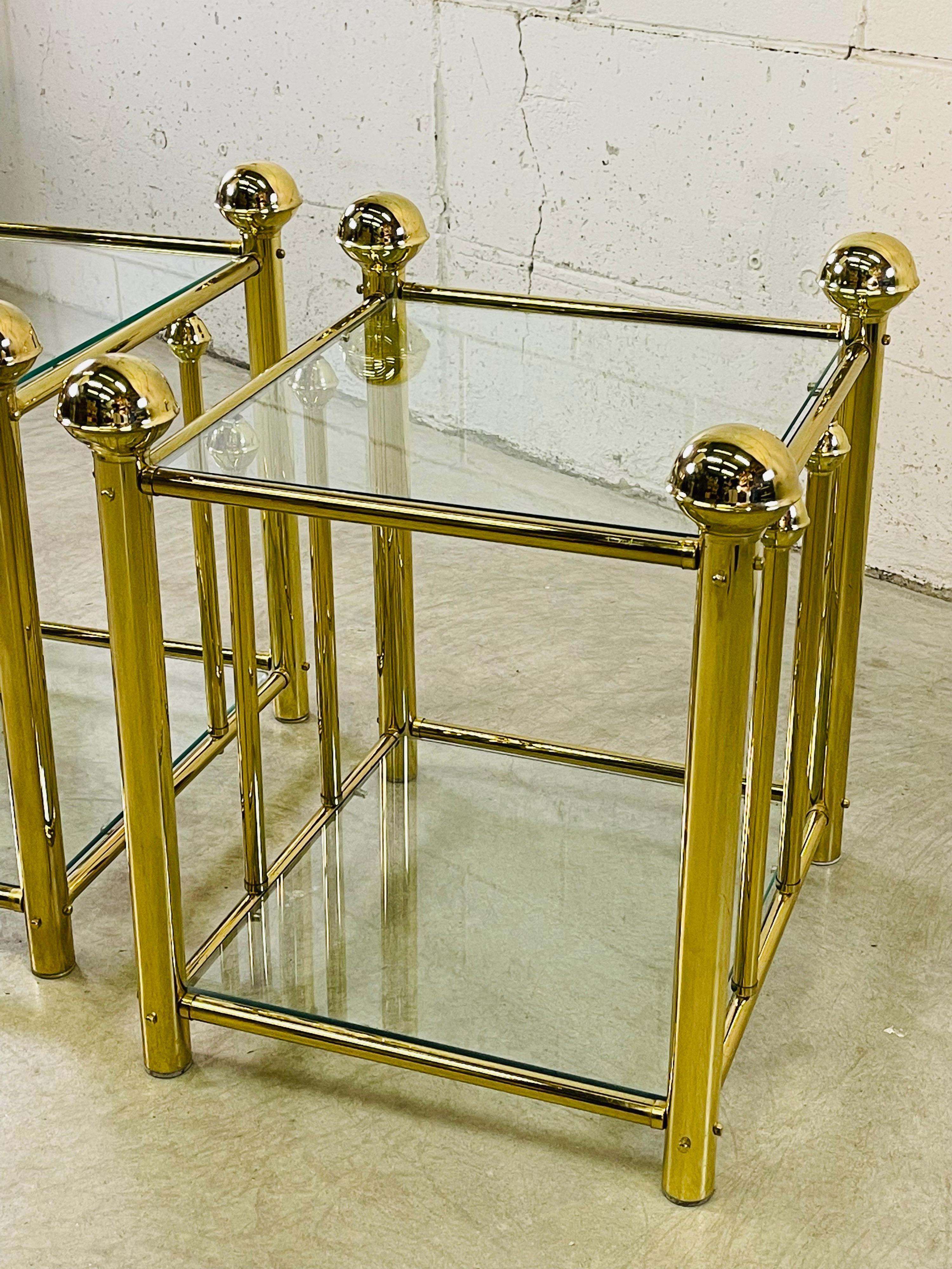 1970s Brass and Glass Side Tables, Pair For Sale 4