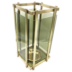 1970s Brass and Green Glass Umbrella Stand