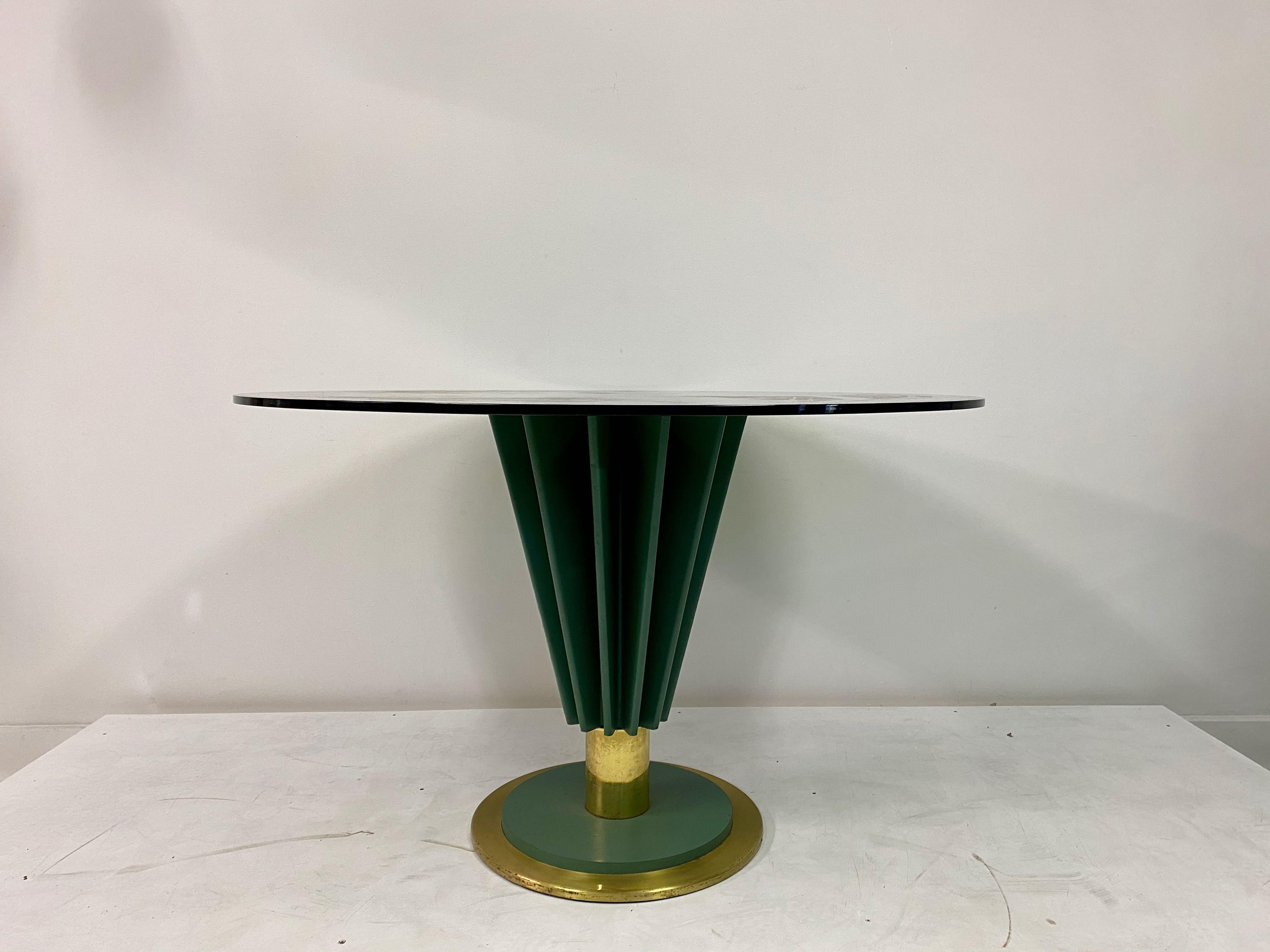 Italian 1970s Brass and Green Painted Iron Dining Table by Pierre Cardin