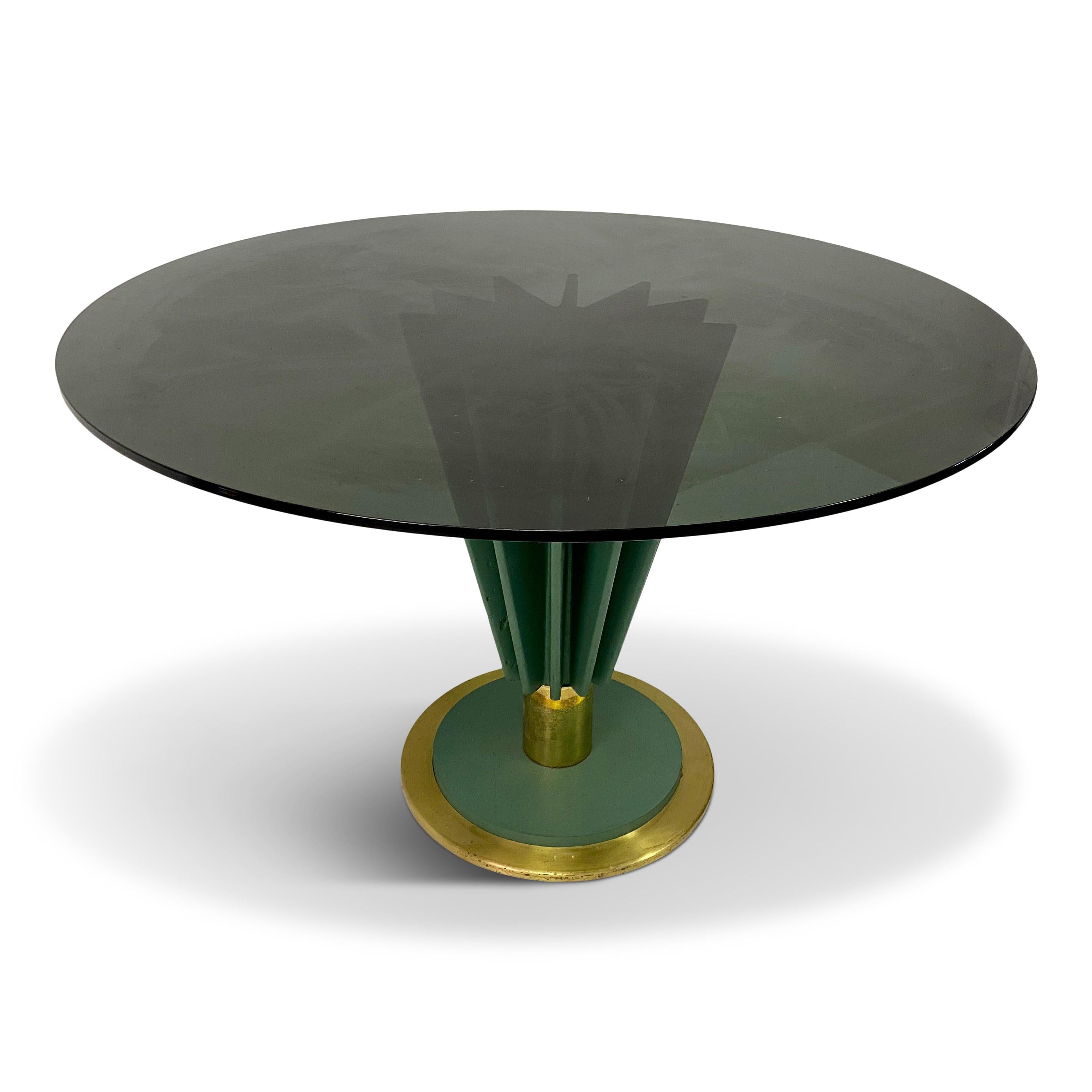 1970s Brass and Green Painted Iron Dining Table by Pierre Cardin 2