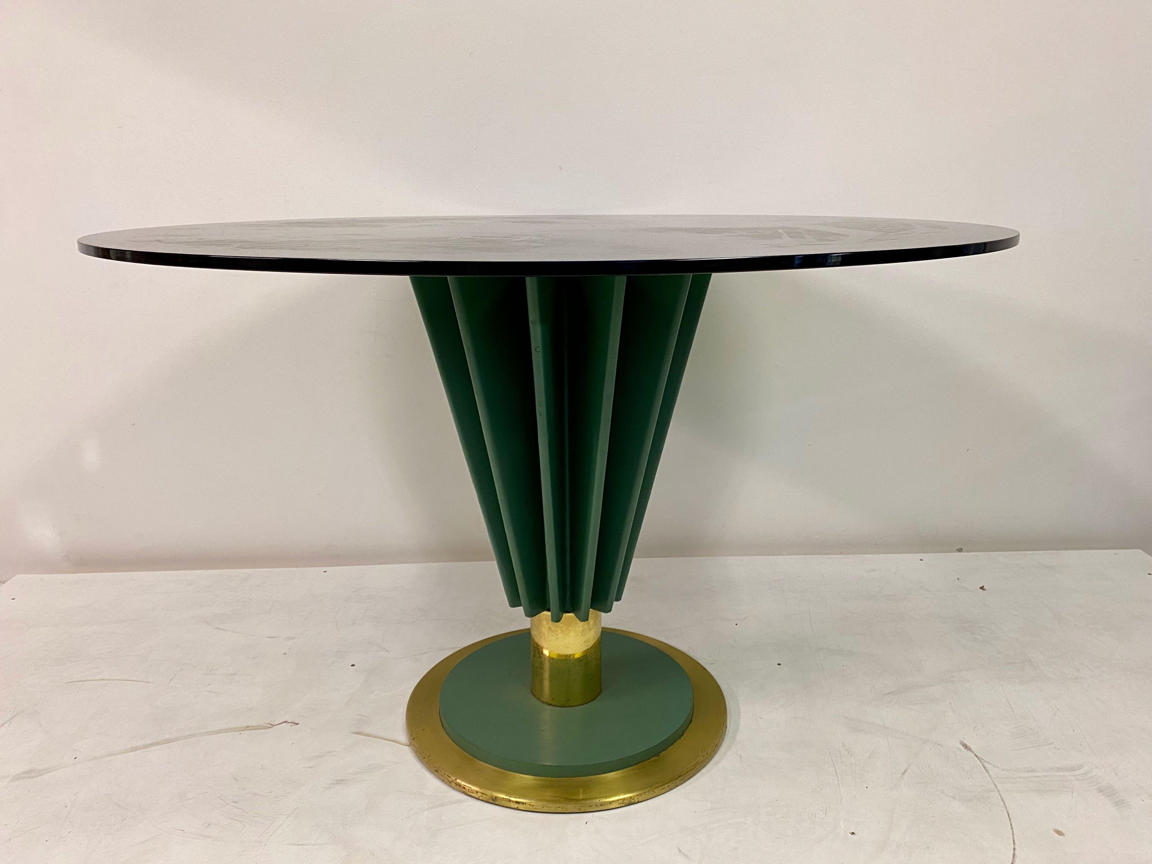 1970s Brass and Green Painted Iron Dining Table by Pierre Cardin 3