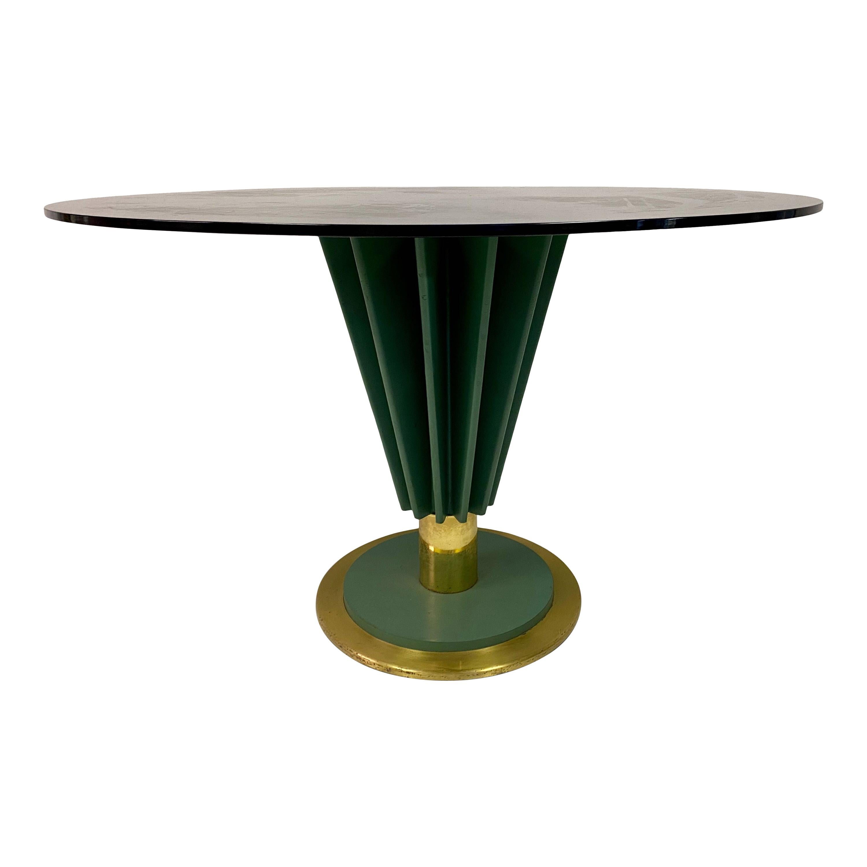 1970s Brass and Green Painted Iron Dining Table by Pierre Cardin