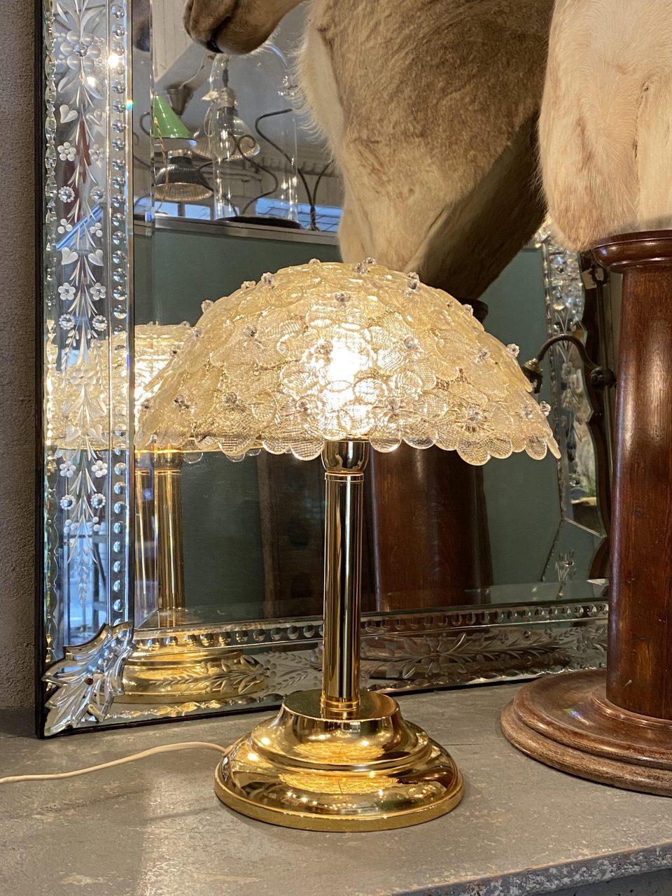 1970's Brass and Murano Glass Shade Table Lamp 1