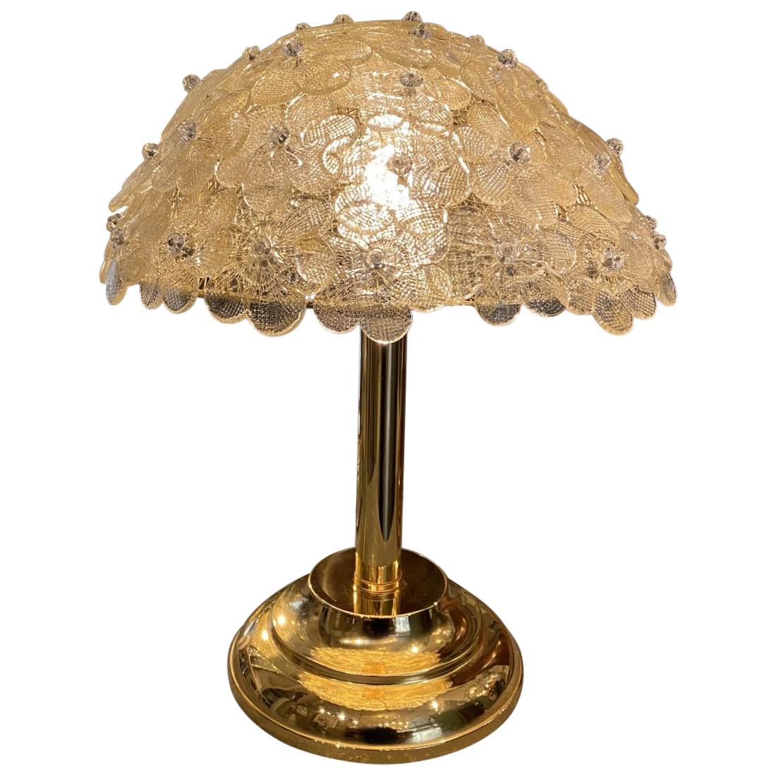 1970's Brass and Murano Glass Shade Table Lamp