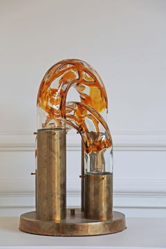 1970s Brass and Murano Glass Table Lamp