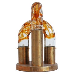Lampe de table en laiton et verre de Murano des années 1970