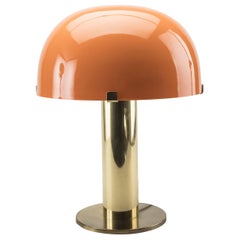 1970s Brass and Orange Plexiglass Table Lamp