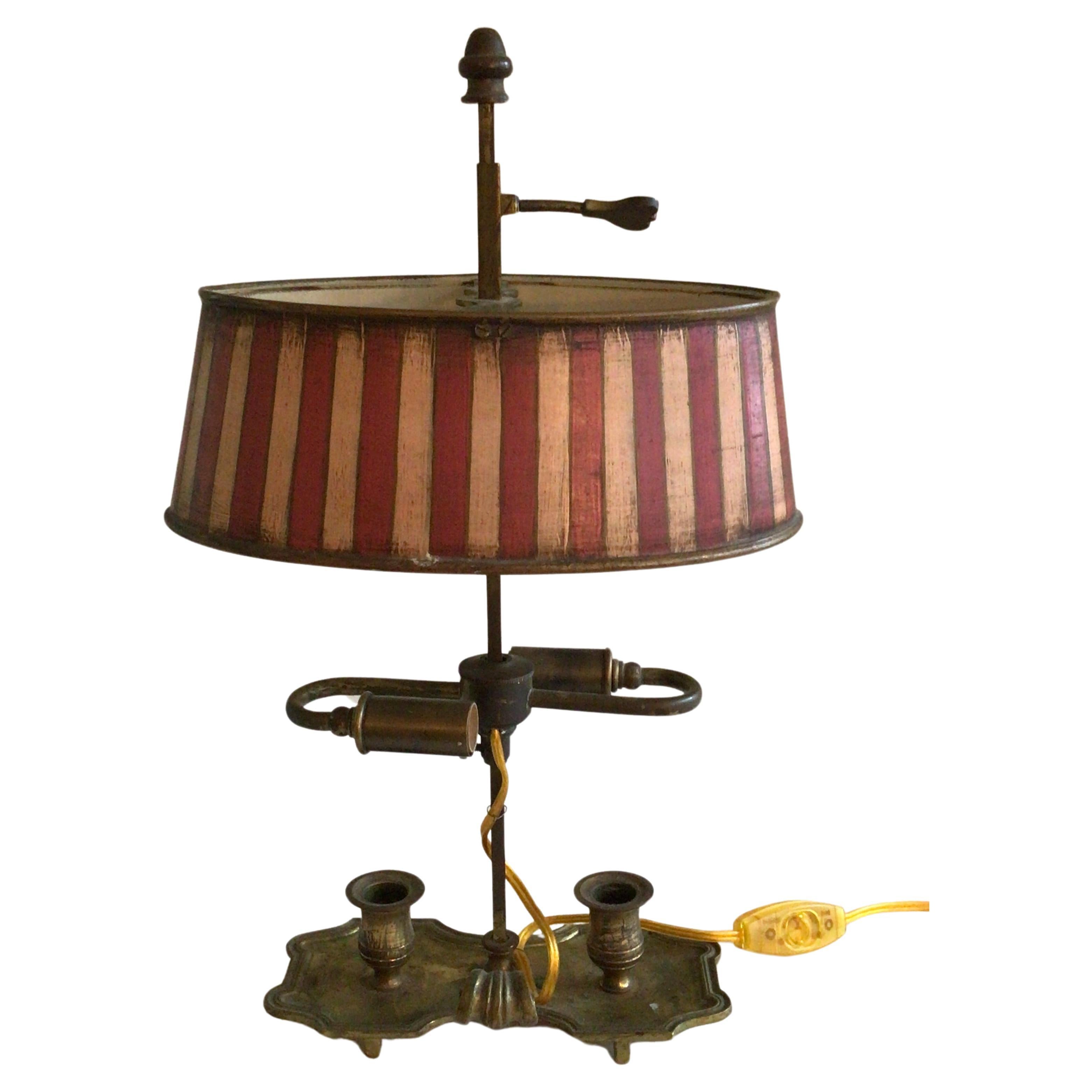1970s Brass and Painted Tole Bouillotte Table Lamp