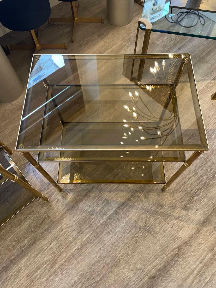 Italian 1970s Brass and Smoked Glass Coffee Tables For Sale