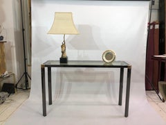 1970s Brass and Smoked Glass Console Table Hollywood Regency Glamour Retro