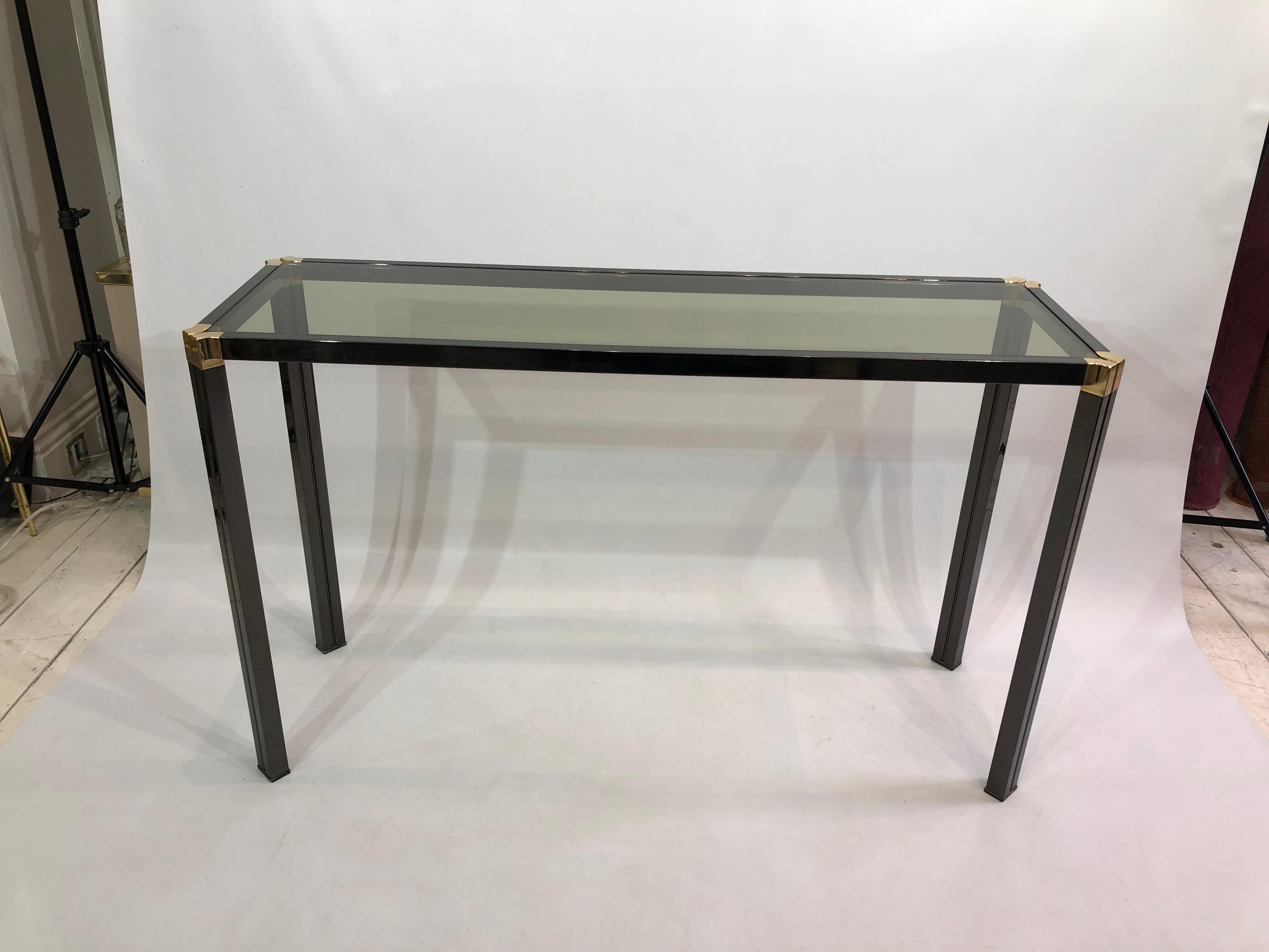 1970s Brass and Smoked Glass Console Table Hollywood Regency Glamour Retro In Good Condition For Sale In London, GB