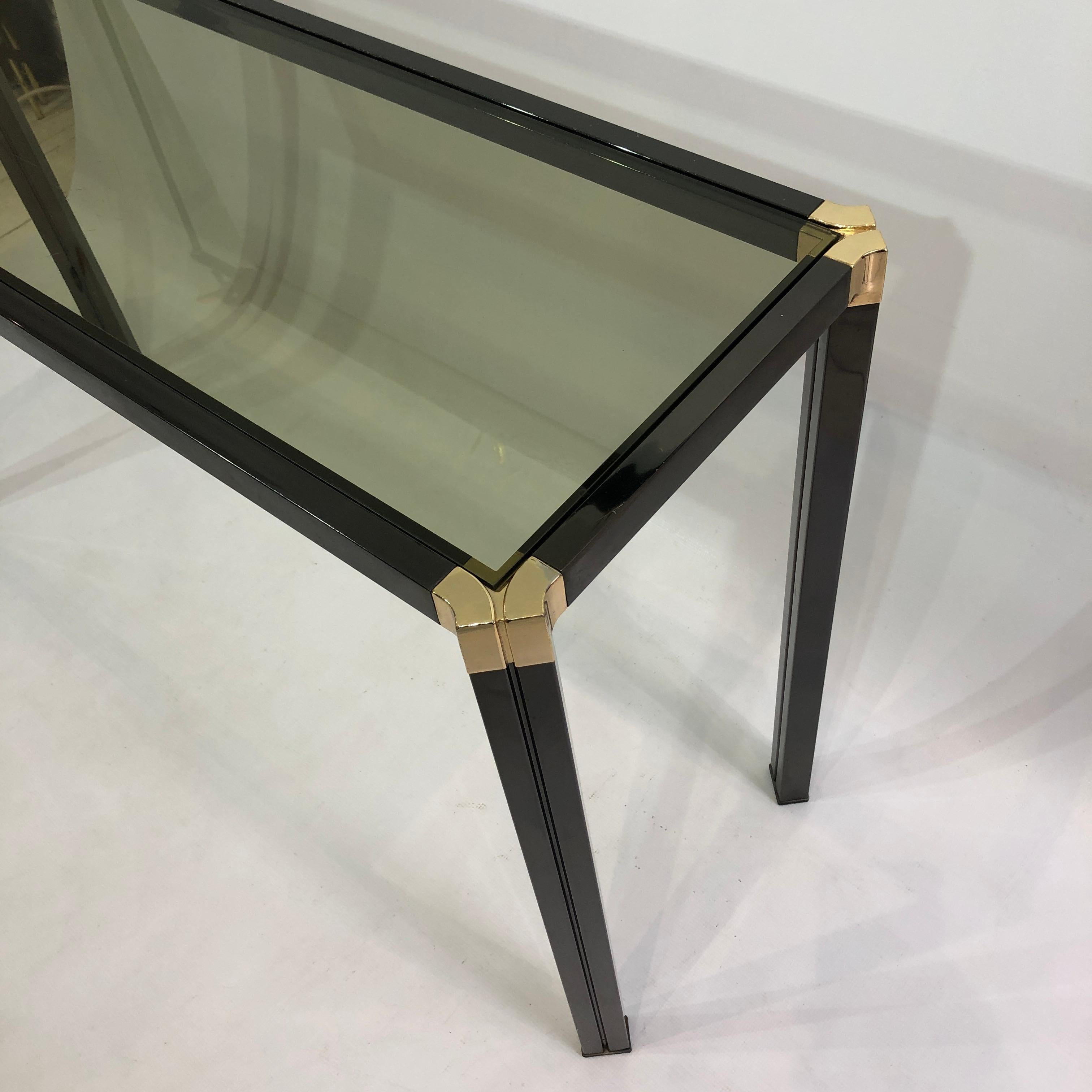 1970s Brass and Smoked Glass Console Table Hollywood Regency Glamour Retro For Sale 3