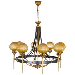 1970s Brass and Steel Chandelier