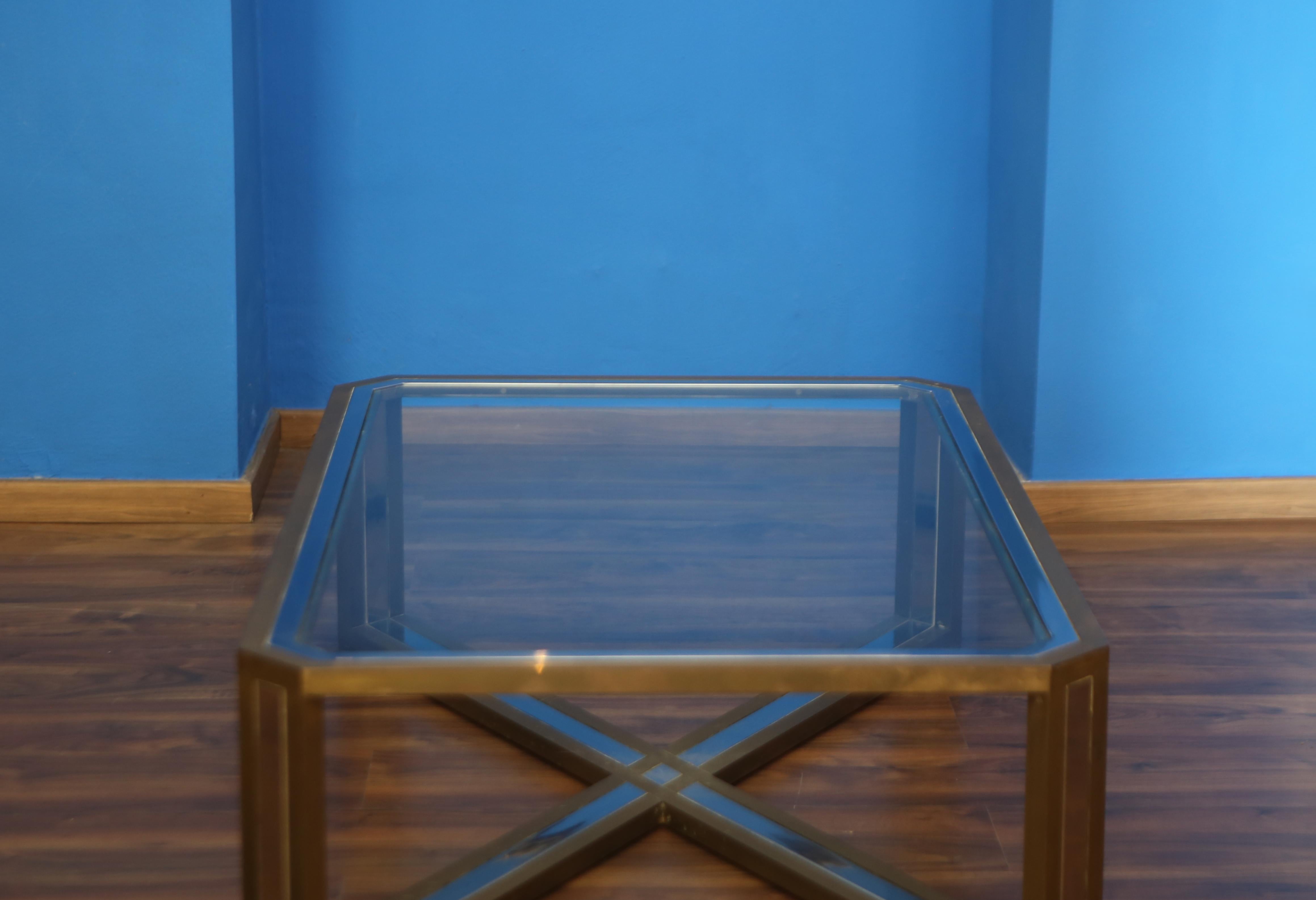 Laiton table basse en laiton et acier des années 1970 par Romeo Rega en vente