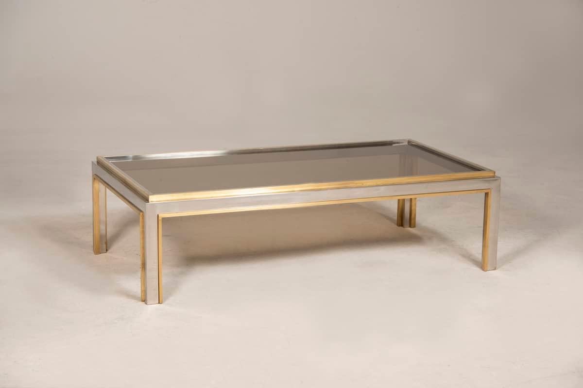 1970s Brass and Steel Rectangular Coffee Table For Sale 7