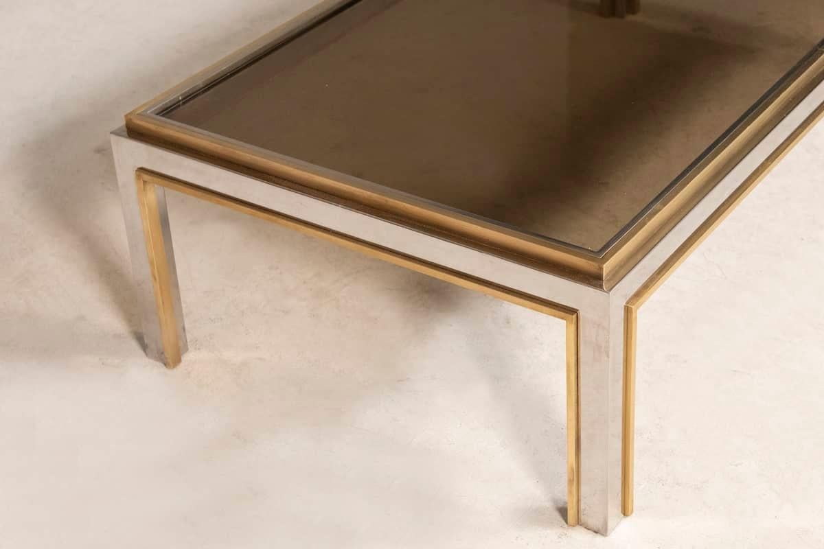 Late 20th Century 1970s Brass and Steel Rectangular Coffee Table