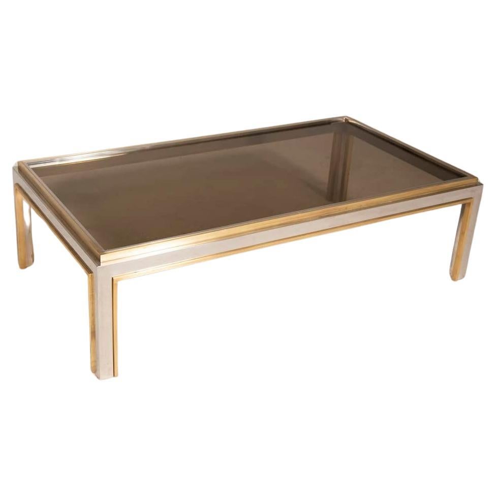 1970s Brass and Steel Rectangular Coffee Table For Sale