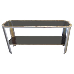 1970s Brass and Steel Smoked Glass Top Table Console at Romeo Rega manner