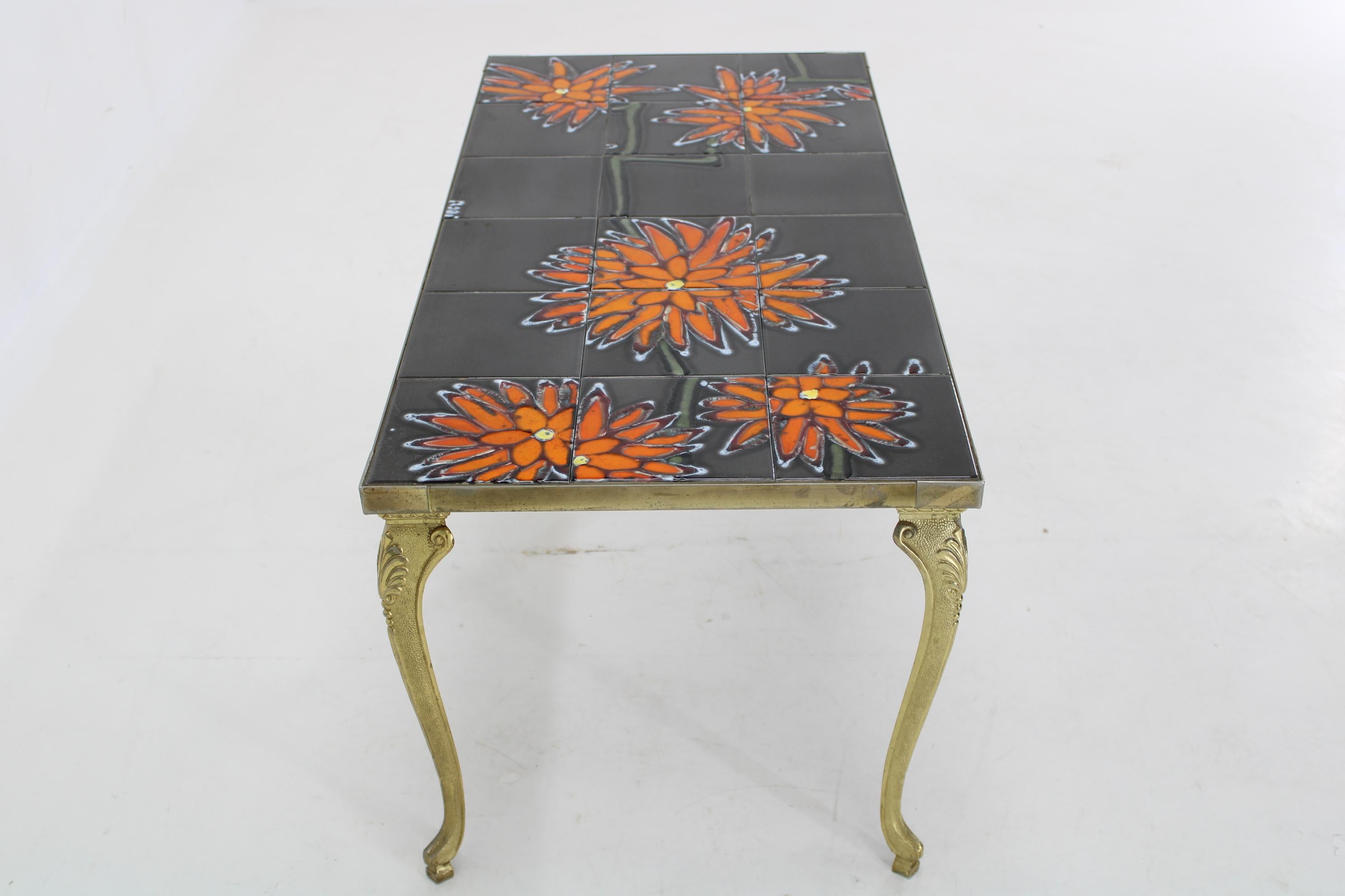 Italian 1970s Brass And Tiled Coffee Table, Italy  For Sale