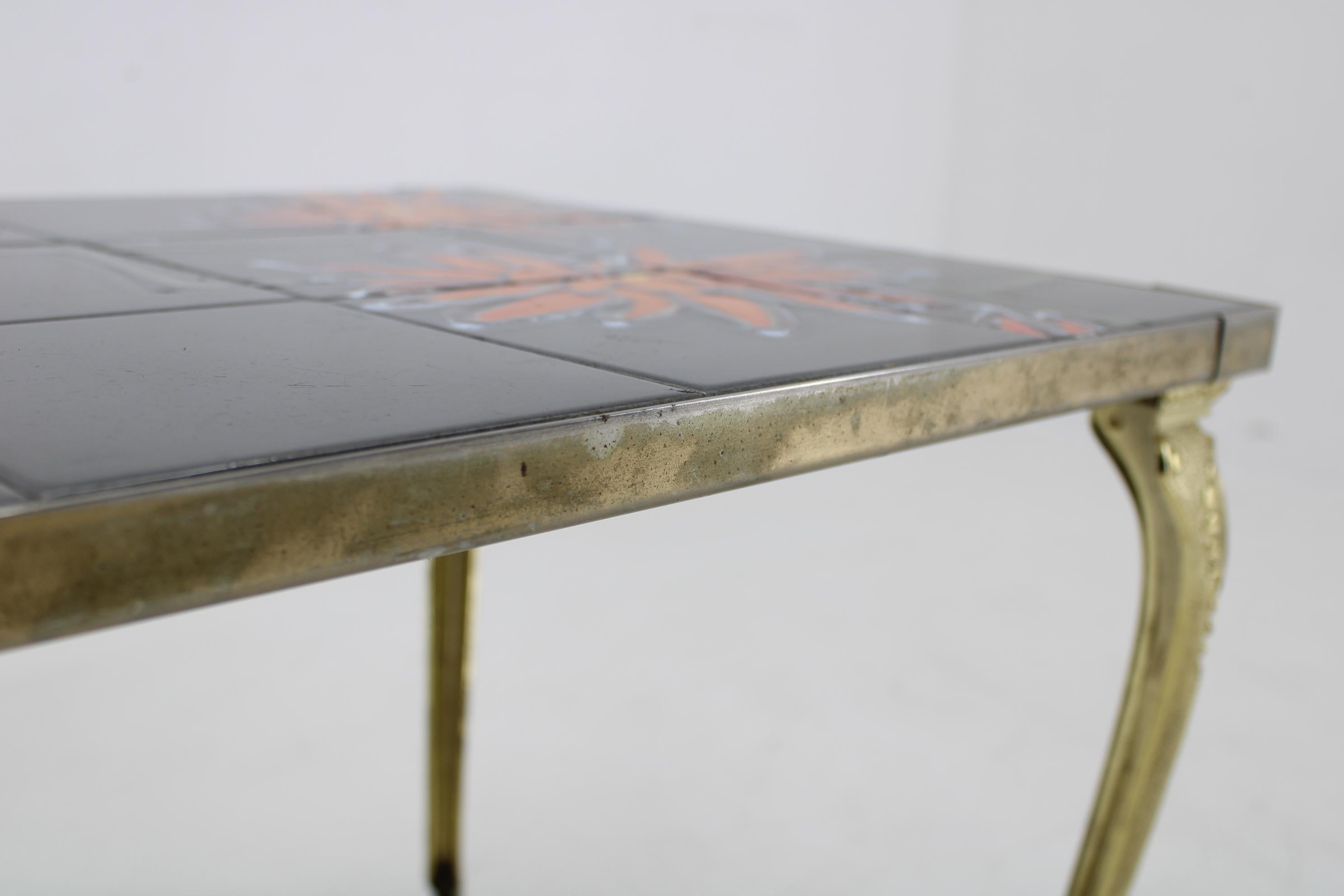 Late 20th Century 1970s Brass And Tiled Coffee Table, Italy  For Sale