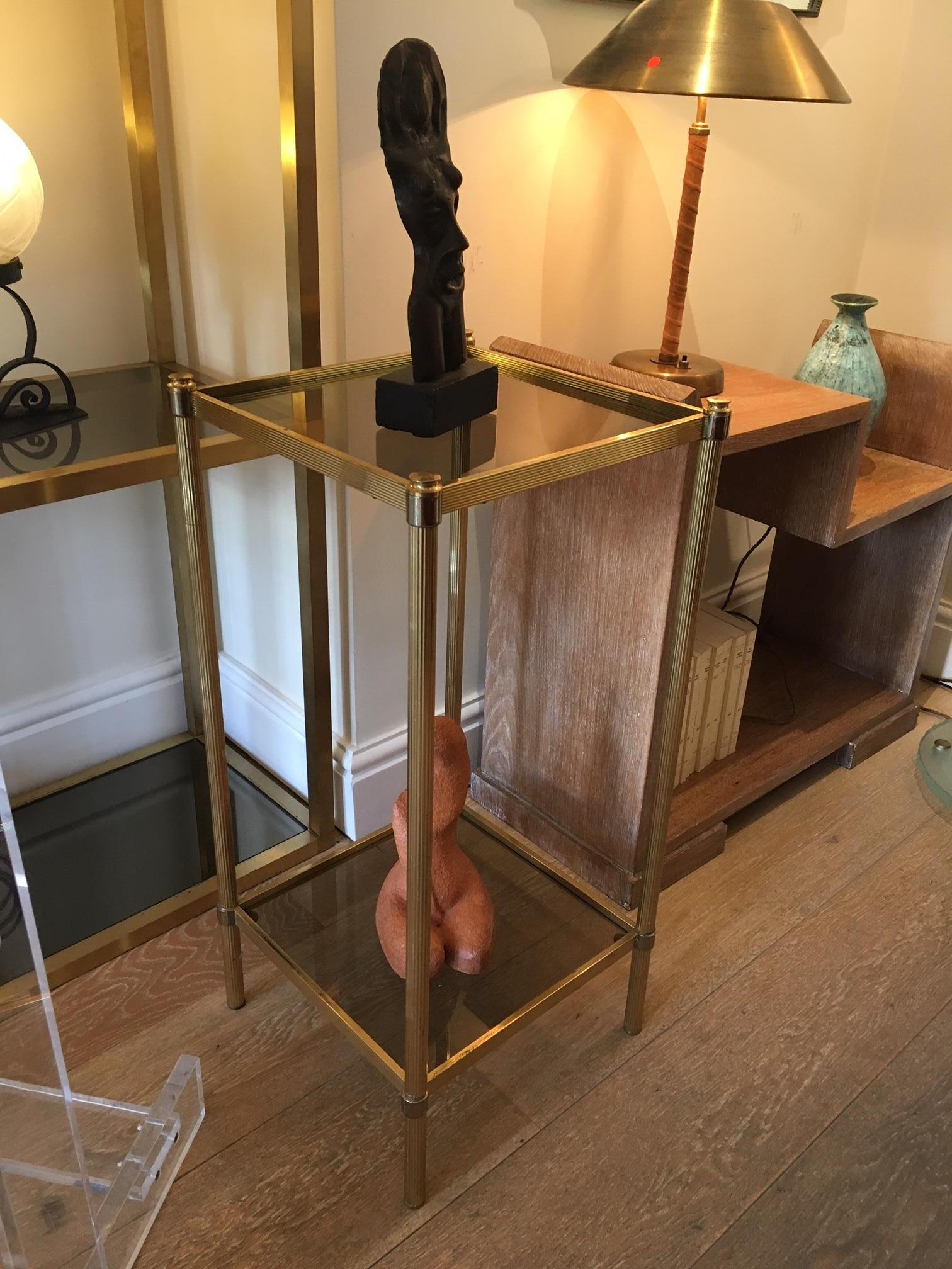 Swedish 1970s Brass and Two-Tiered Smoked Glass Side Table