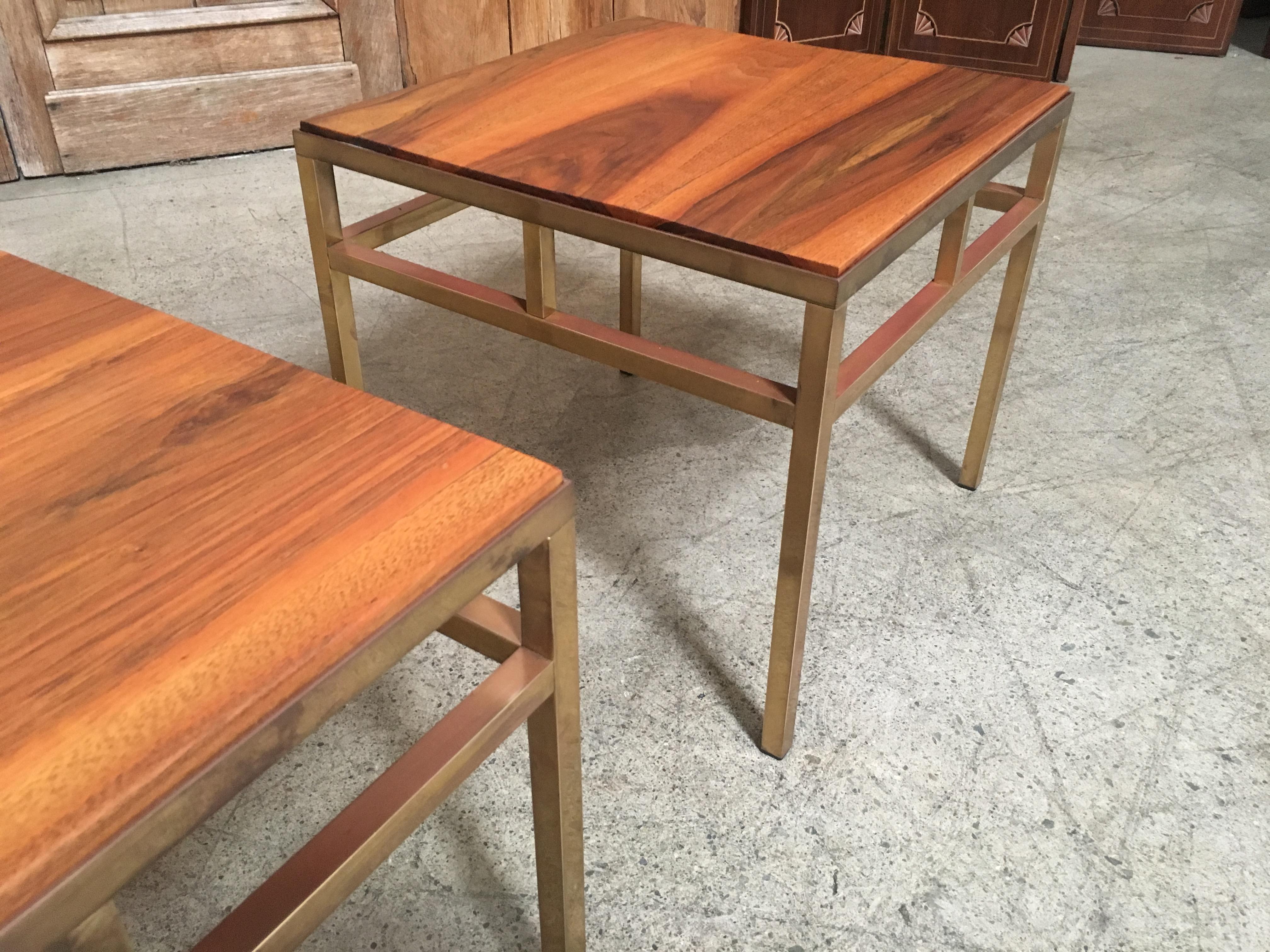 1970s Brass and Walnut End Tables 3