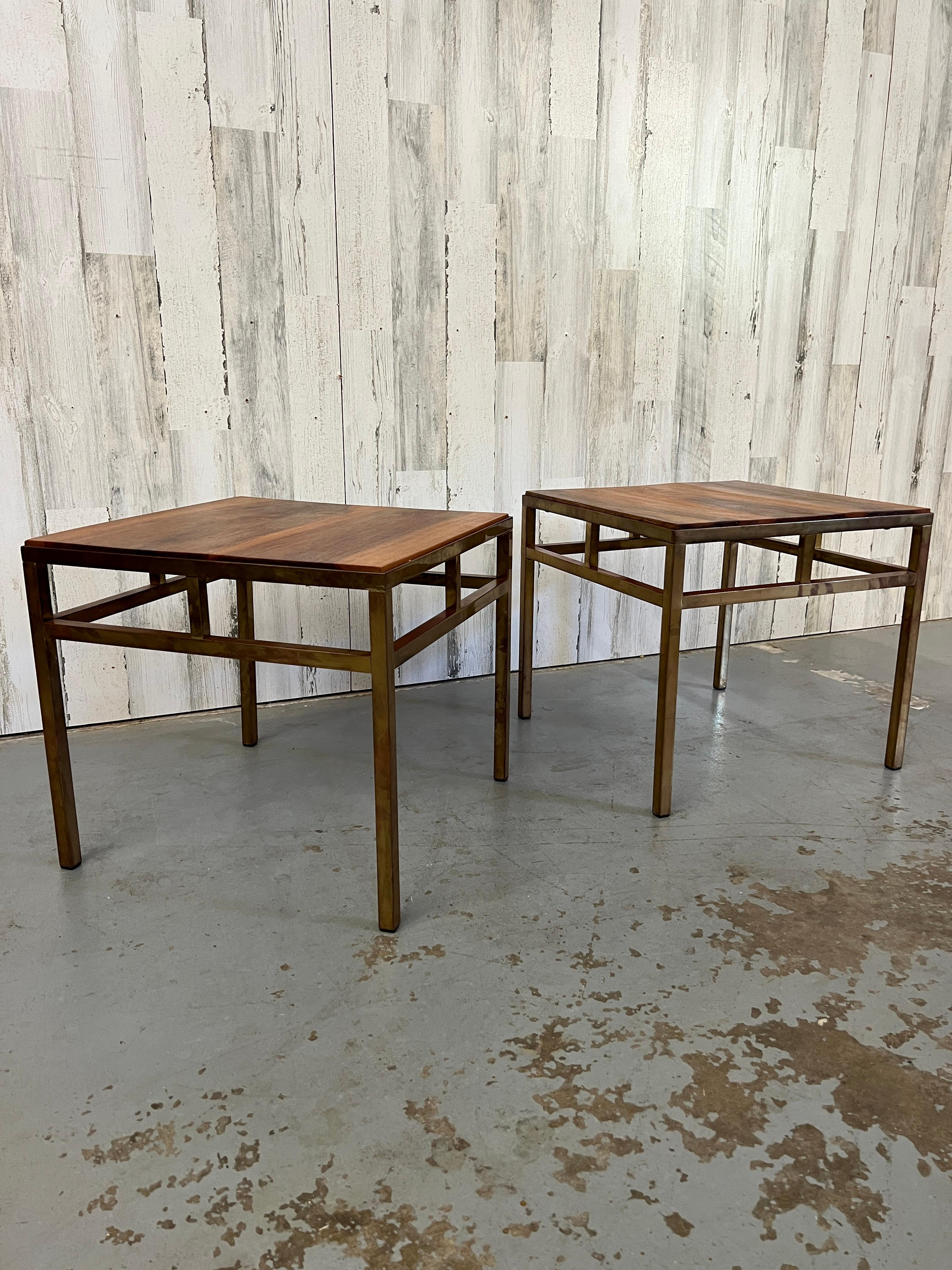 1970s Brass and Walnut End Tables For Sale 7