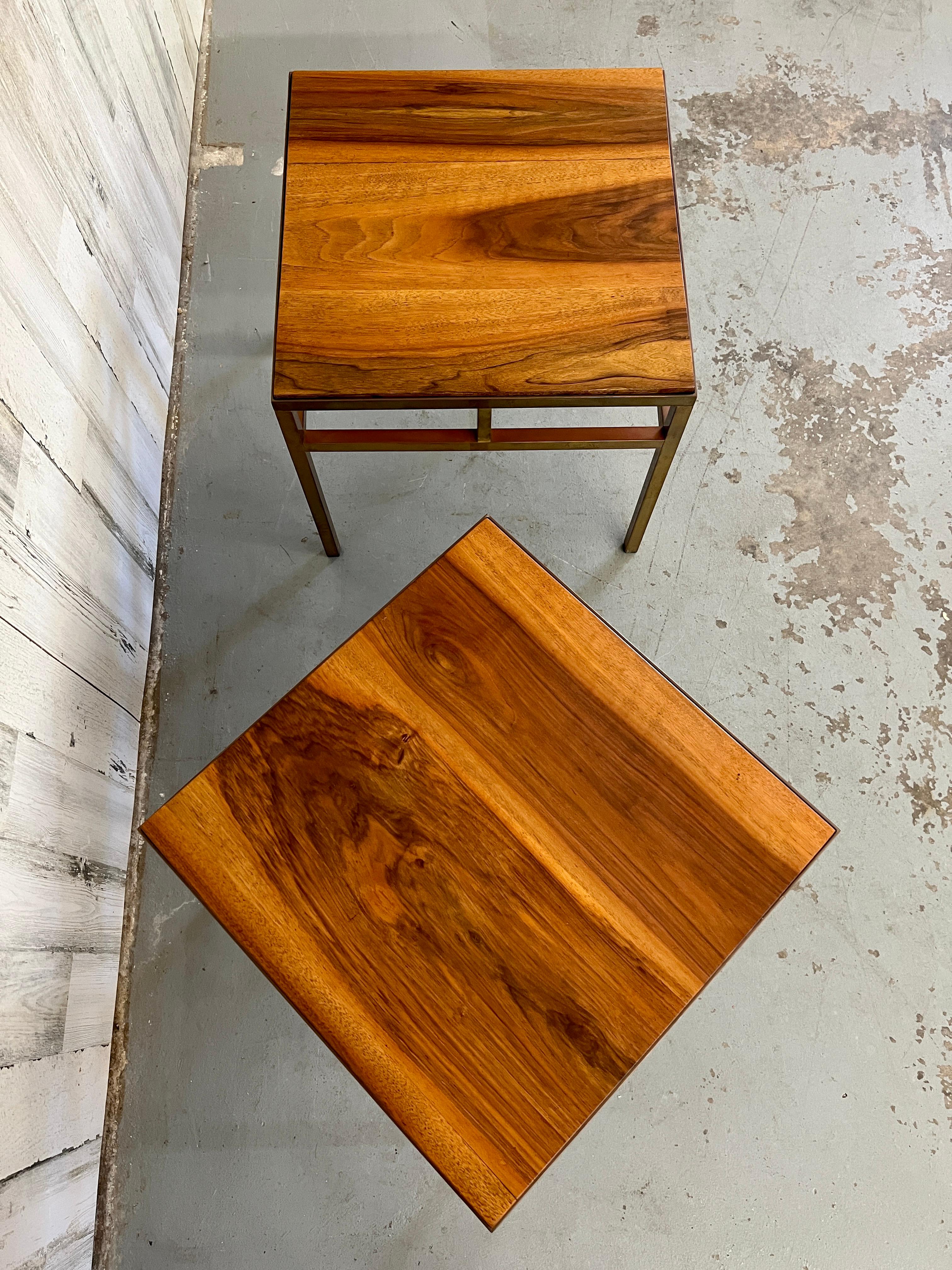 Mid-Century Modern 1970s Brass and Walnut End Tables For Sale
