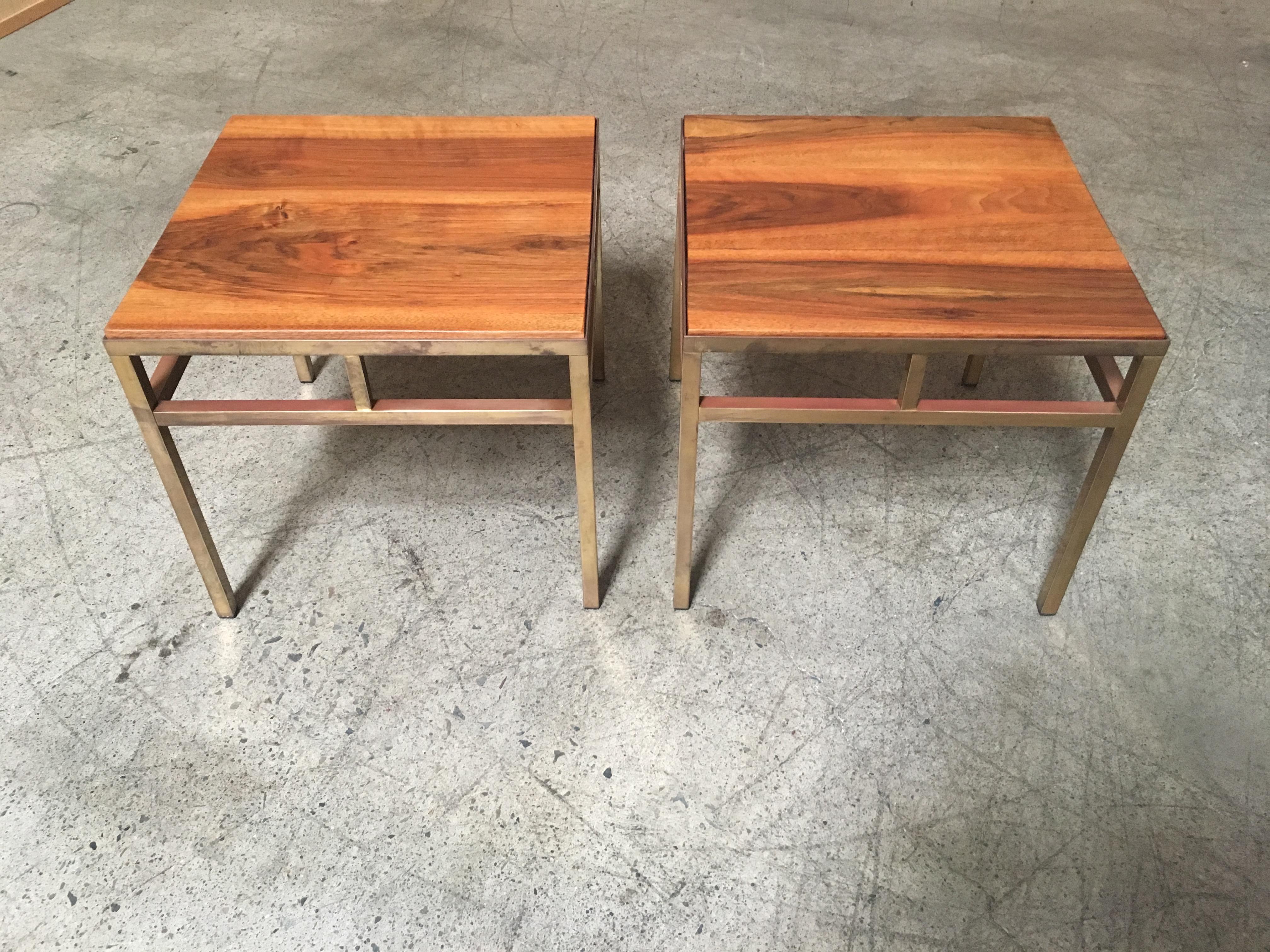 Mid-Century Modern 1970s Brass and Walnut End Tables