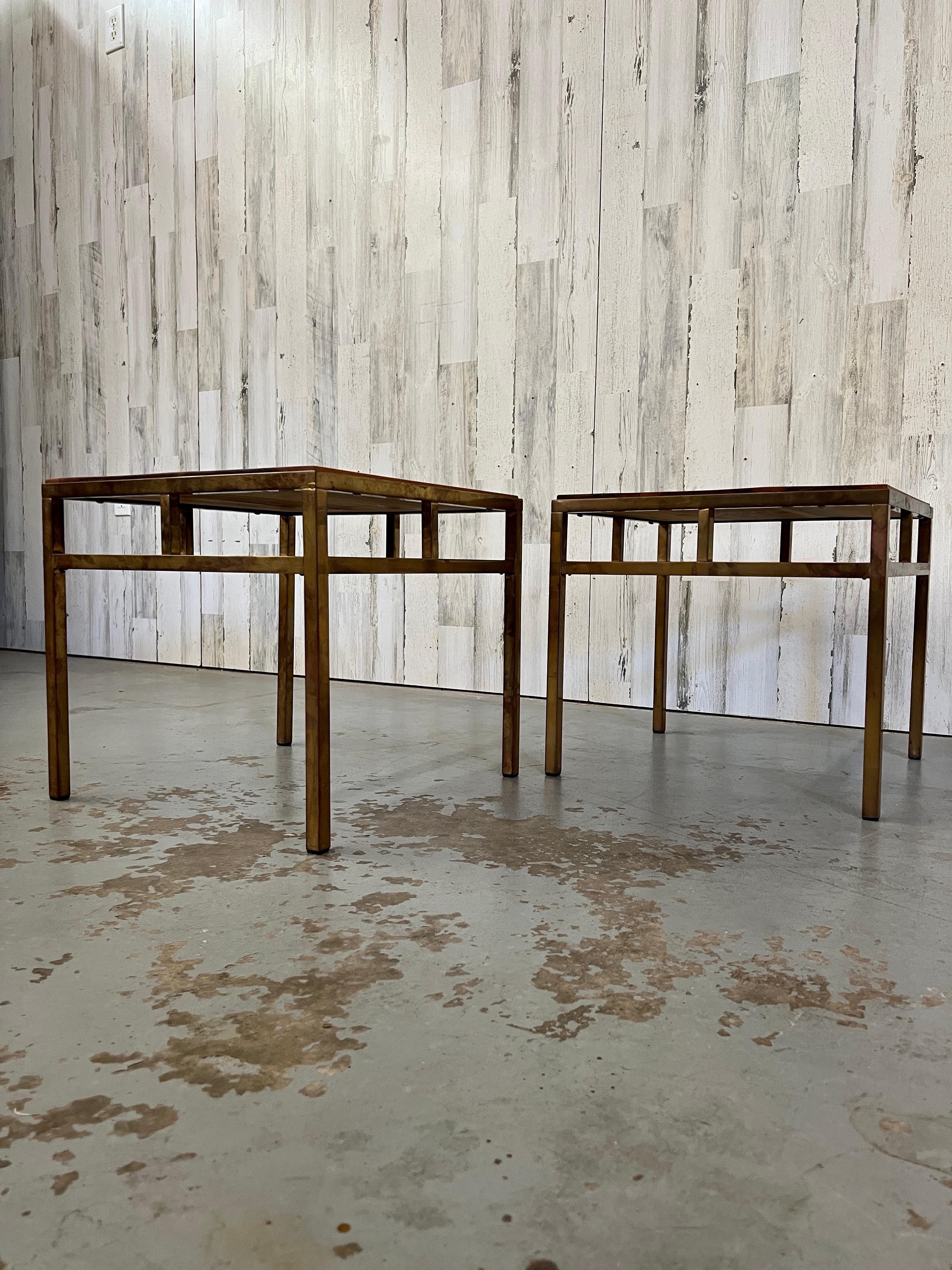 Unknown 1970s Brass and Walnut End Tables For Sale