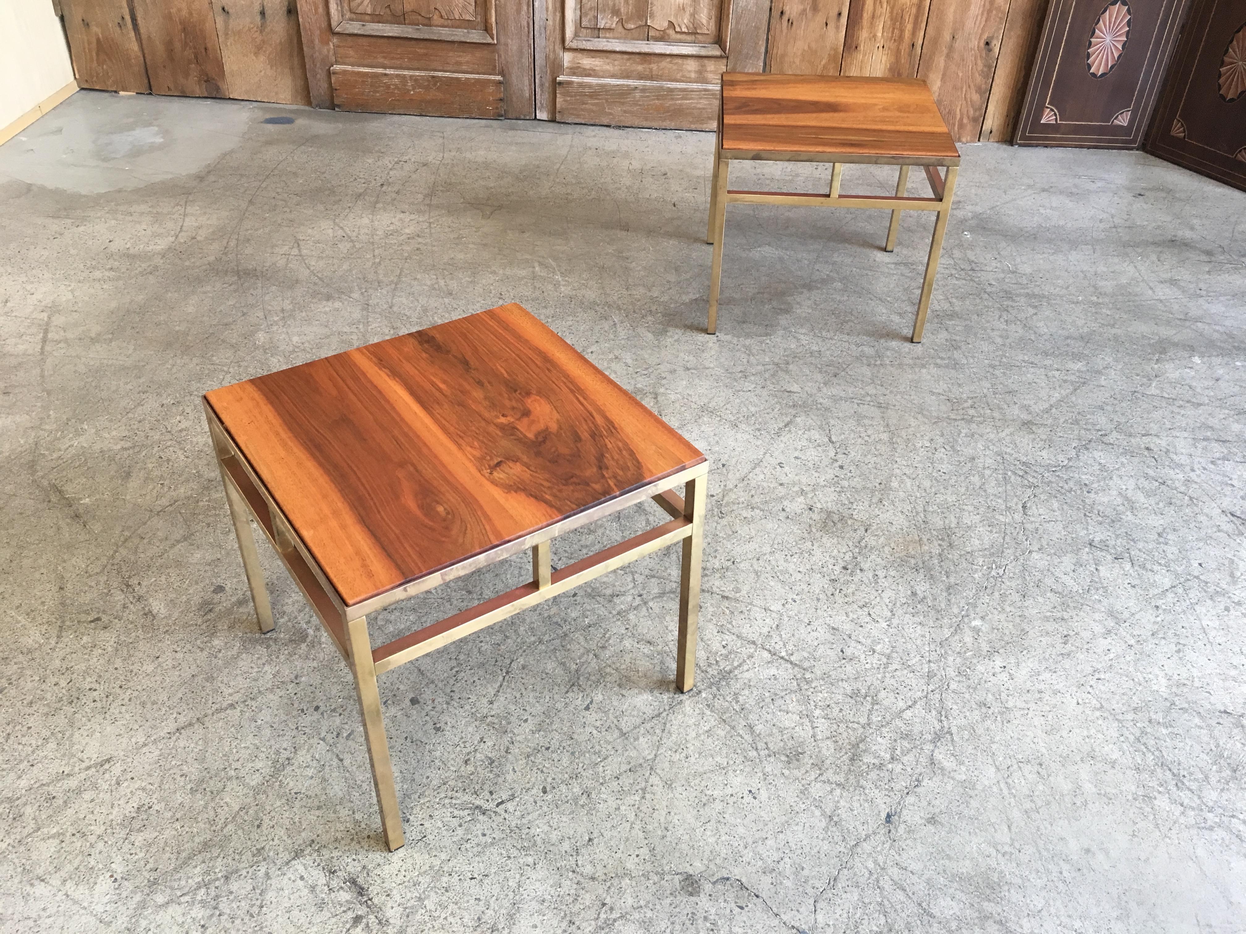 Unknown 1970s Brass and Walnut End Tables