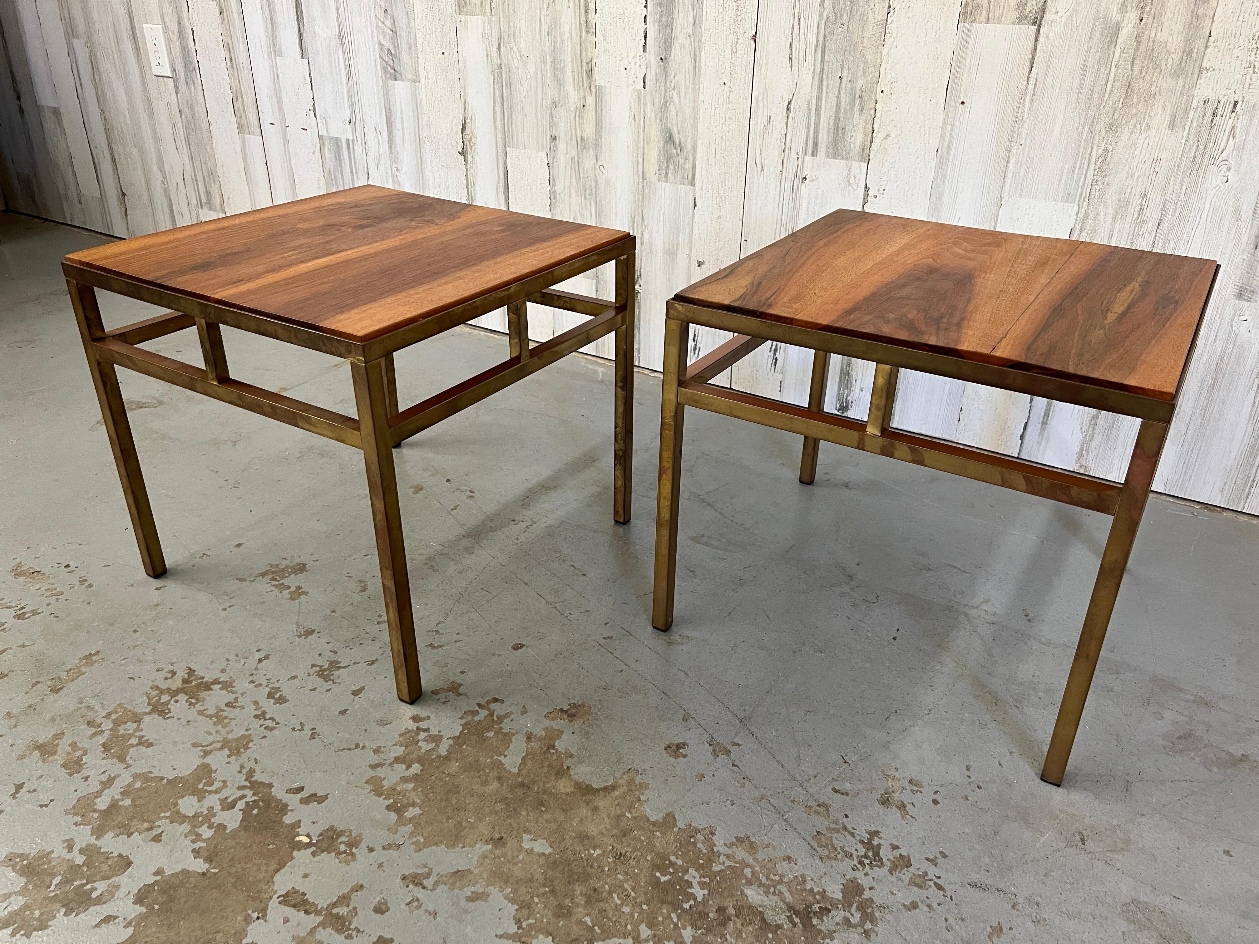 1970s Brass and Walnut End Tables In Good Condition For Sale In Denton, TX