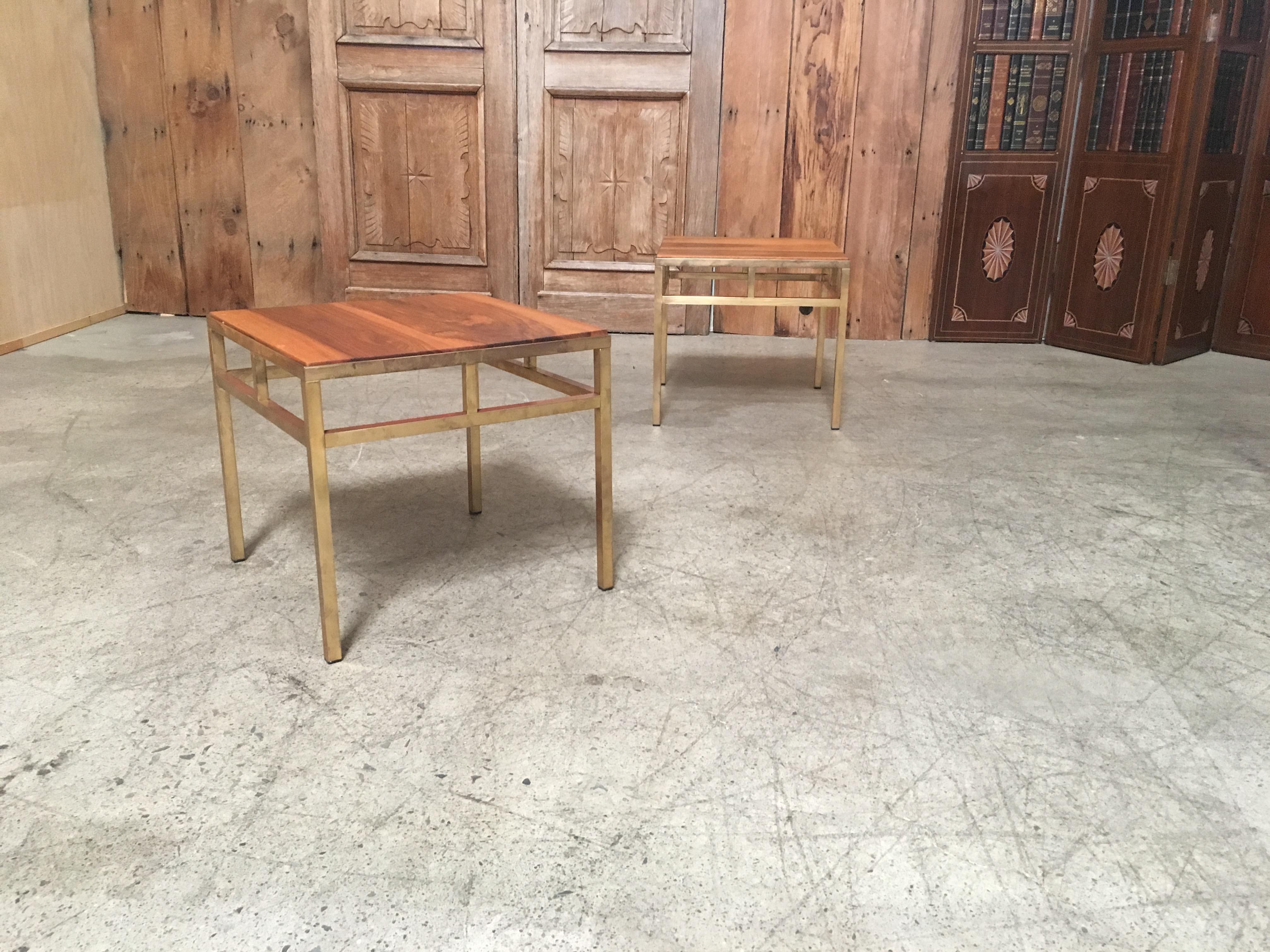1970s Brass and Walnut End Tables In Good Condition In Denton, TX