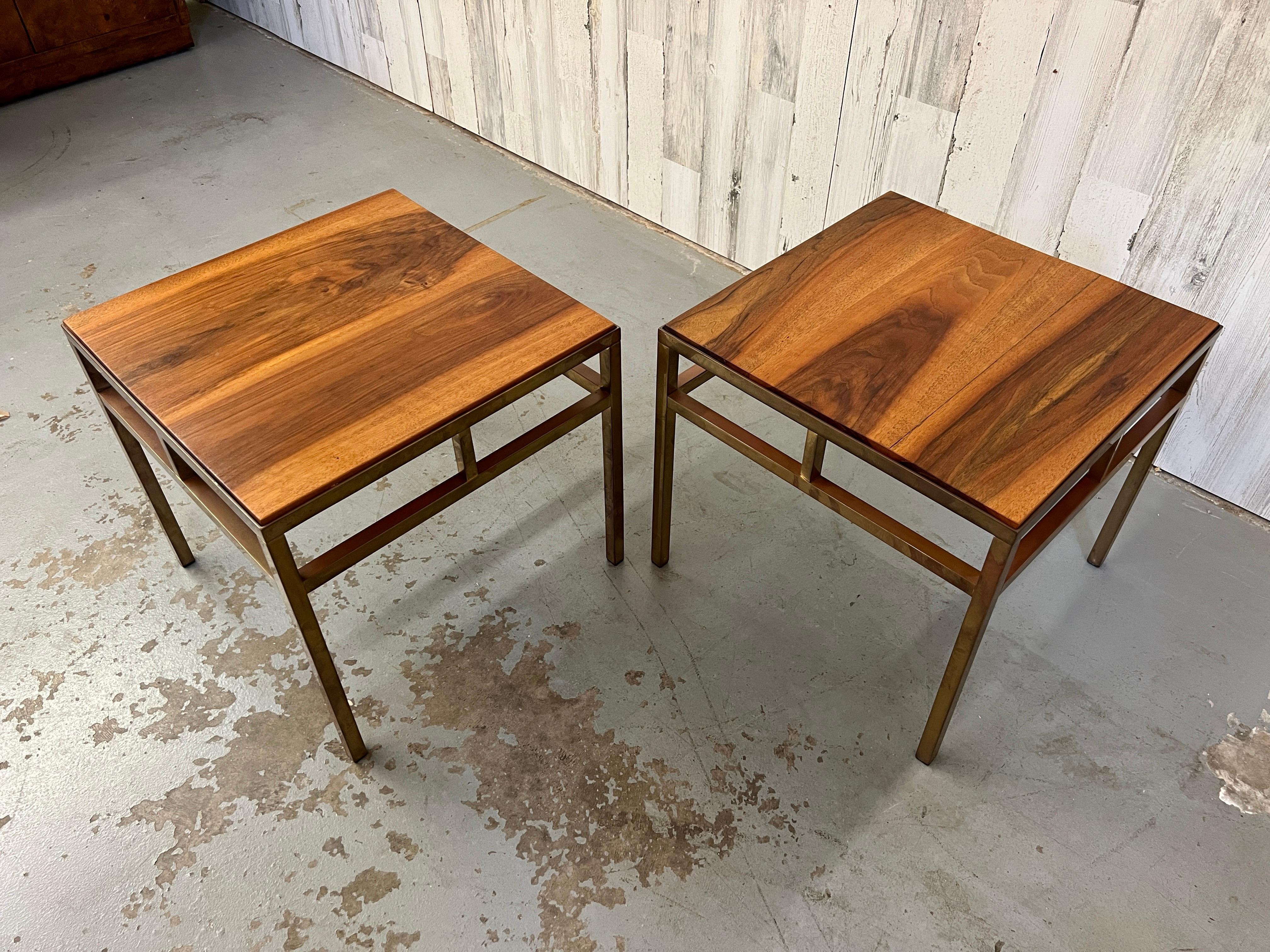 20th Century 1970s Brass and Walnut End Tables For Sale