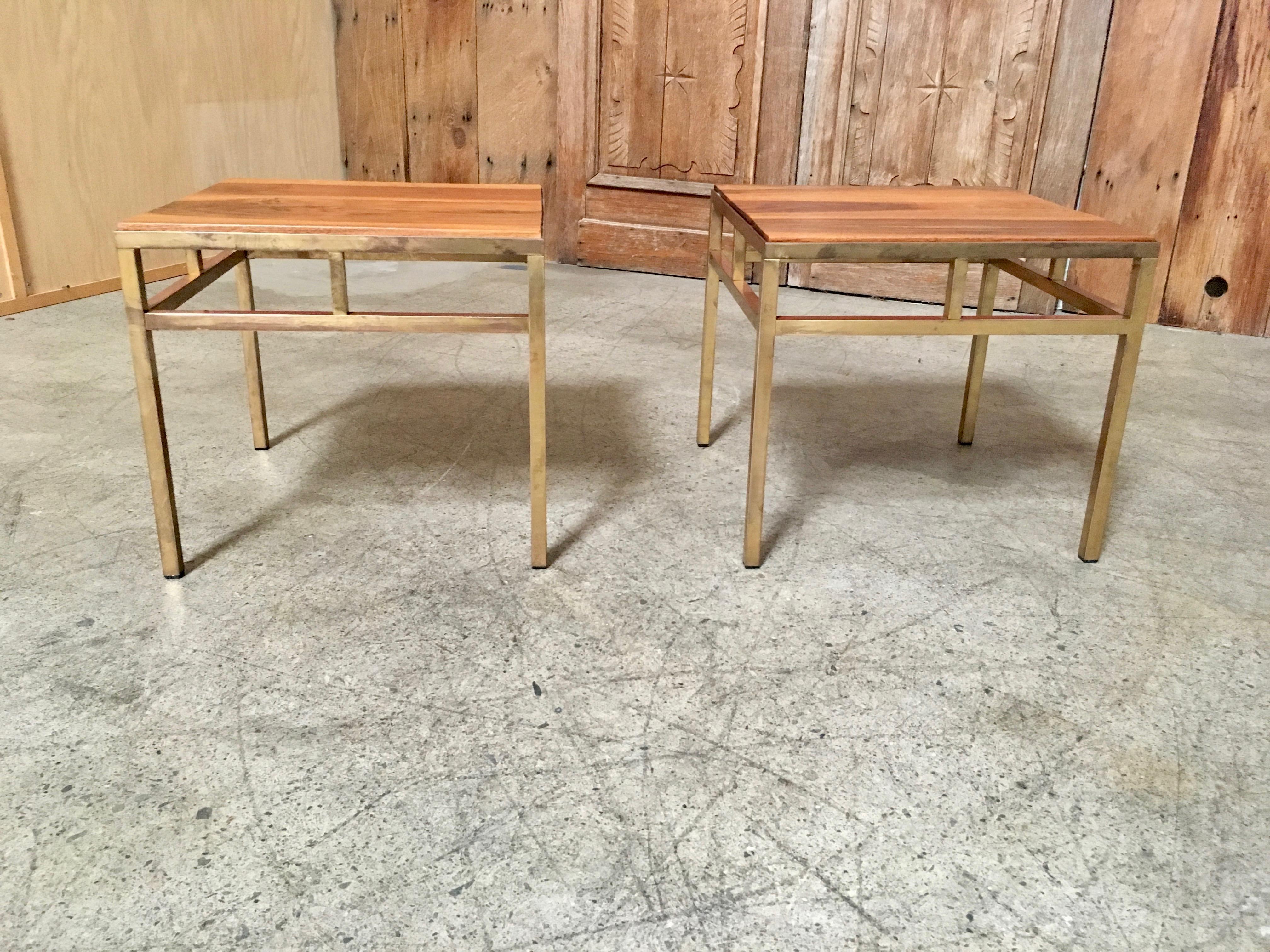 20th Century 1970s Brass and Walnut End Tables