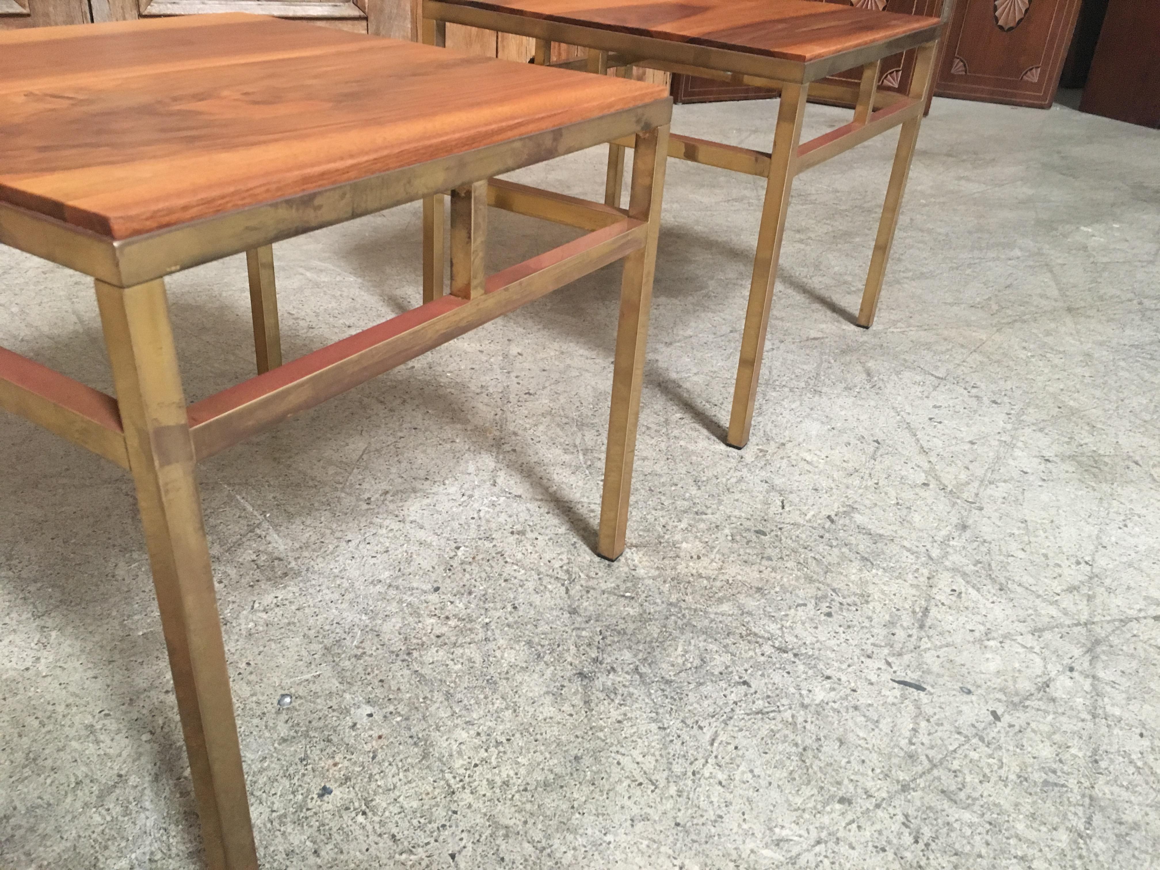 1970s Brass and Walnut End Tables 2