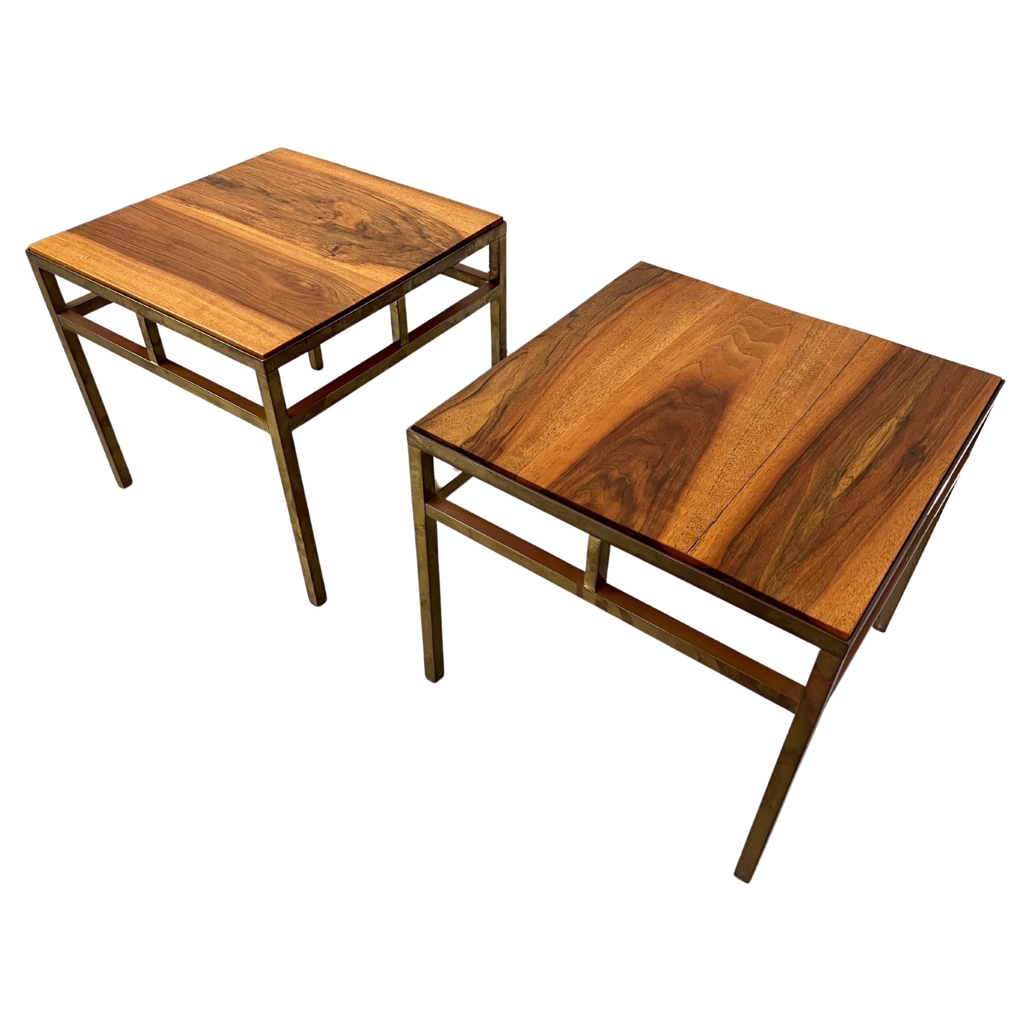 1970s Brass and Walnut End Tables For Sale
