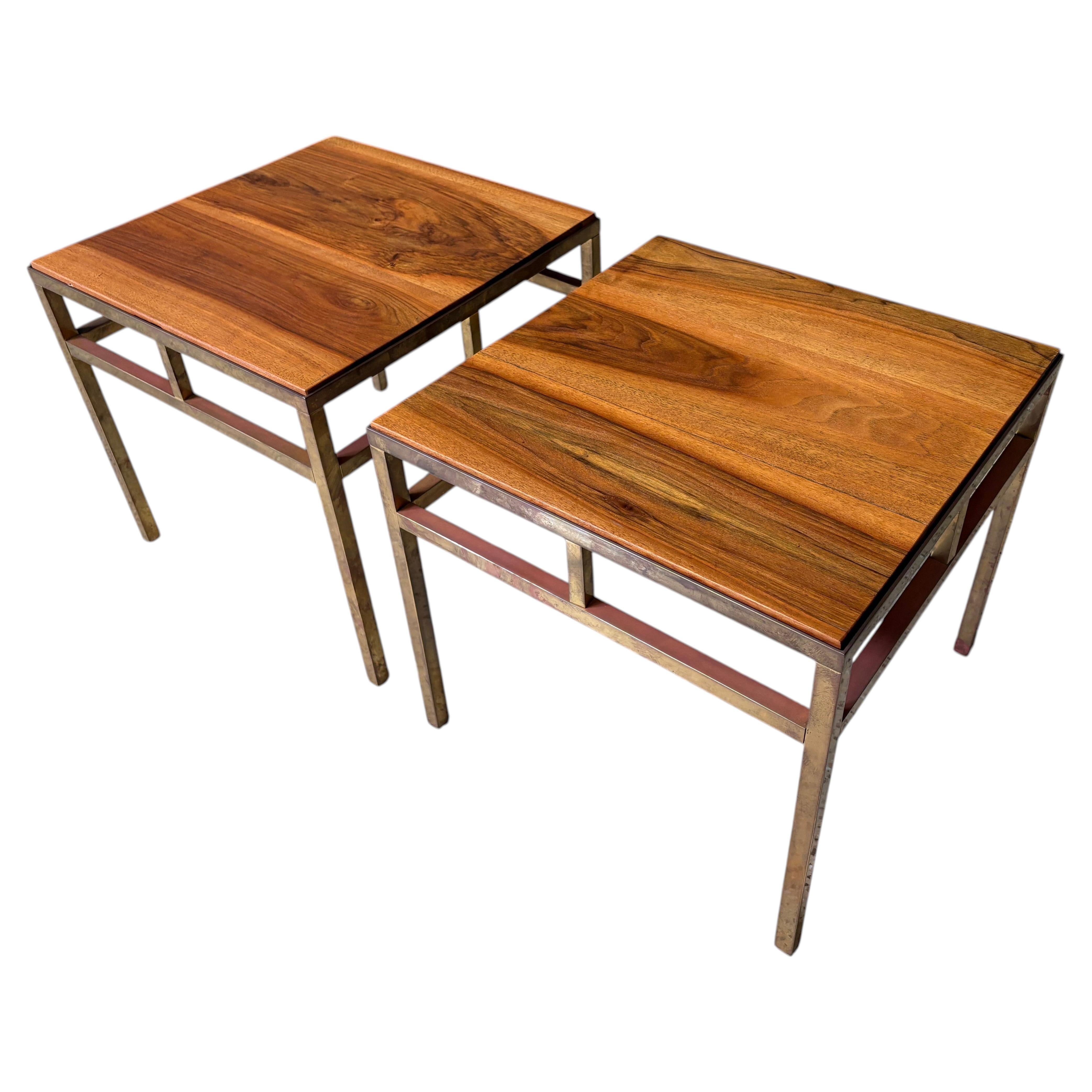 1970s Brass and Walnut End Tables