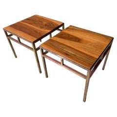 1970s Brass and Walnut End Tables